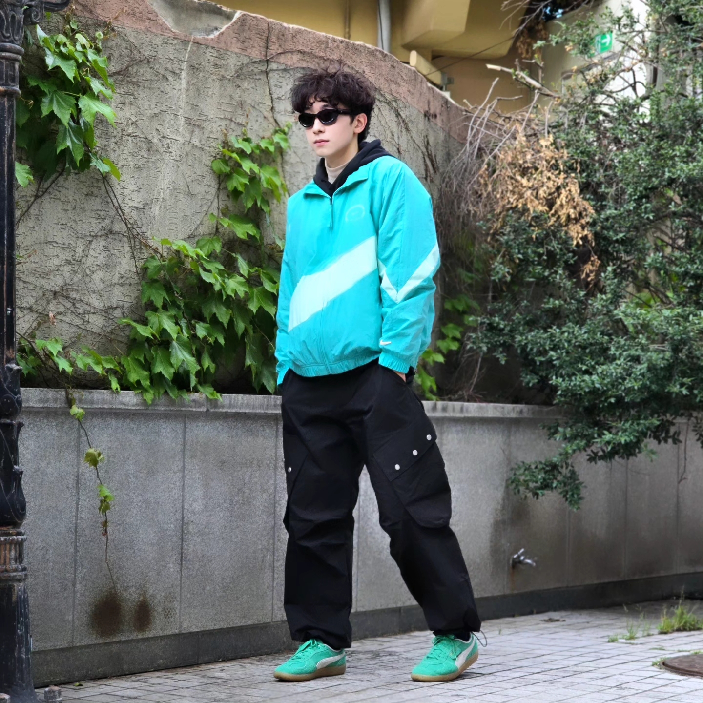 Nike NSW HBR NCPS Woven Jacket Washed Teal - Asia, Puma Palermo Vintage Jade Frost 착용 스타일 - 4