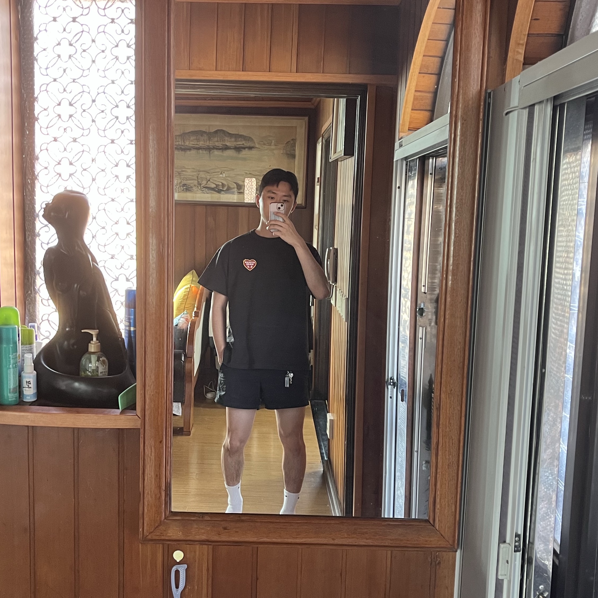 Human Made Graphic T-Shirt #07 Black, Nike ACG Reservoir Goat Shorts Black - Asia 착용 스타일