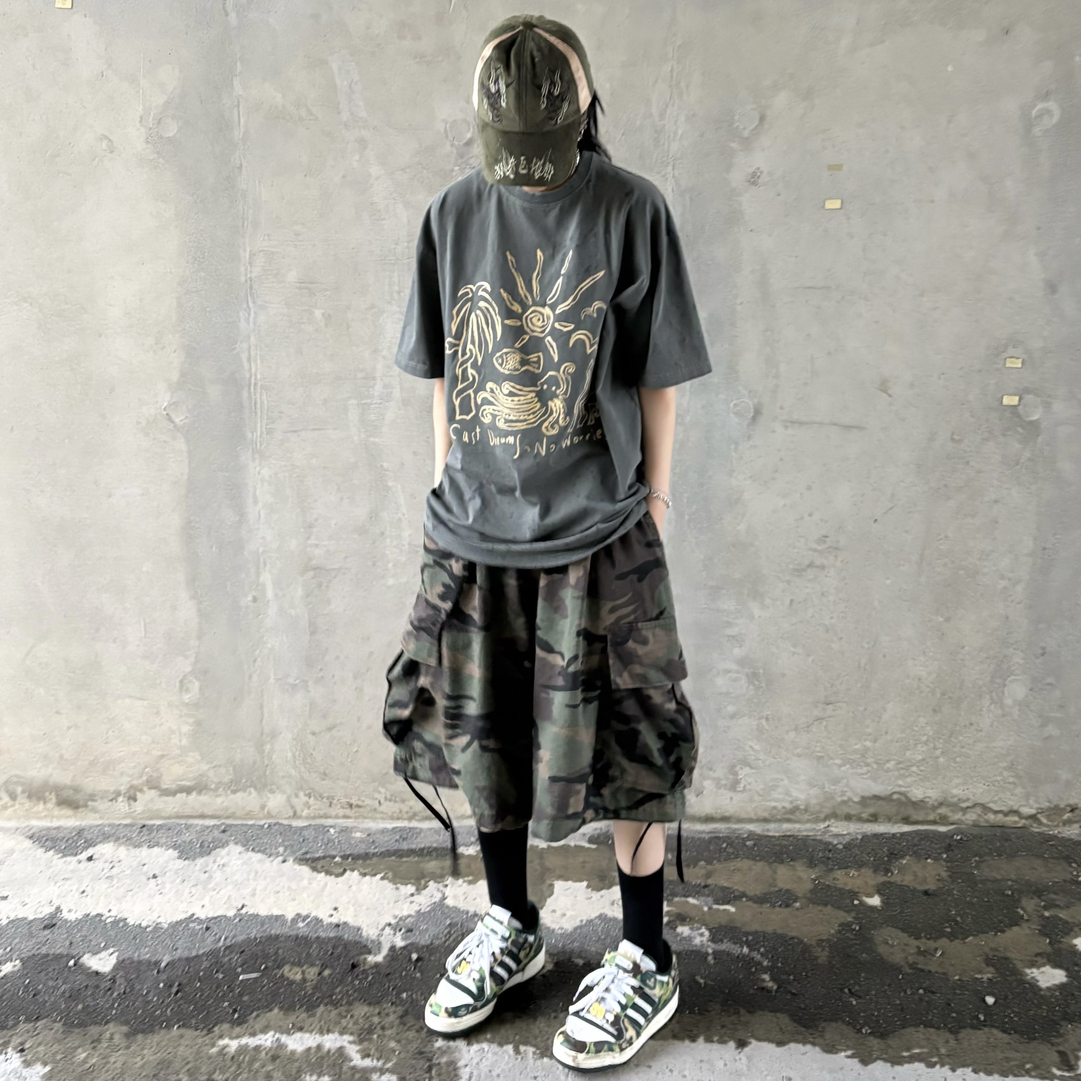 Adidas x BAPE Forum 84 Low Green Camo 착용 스타일 - 3
