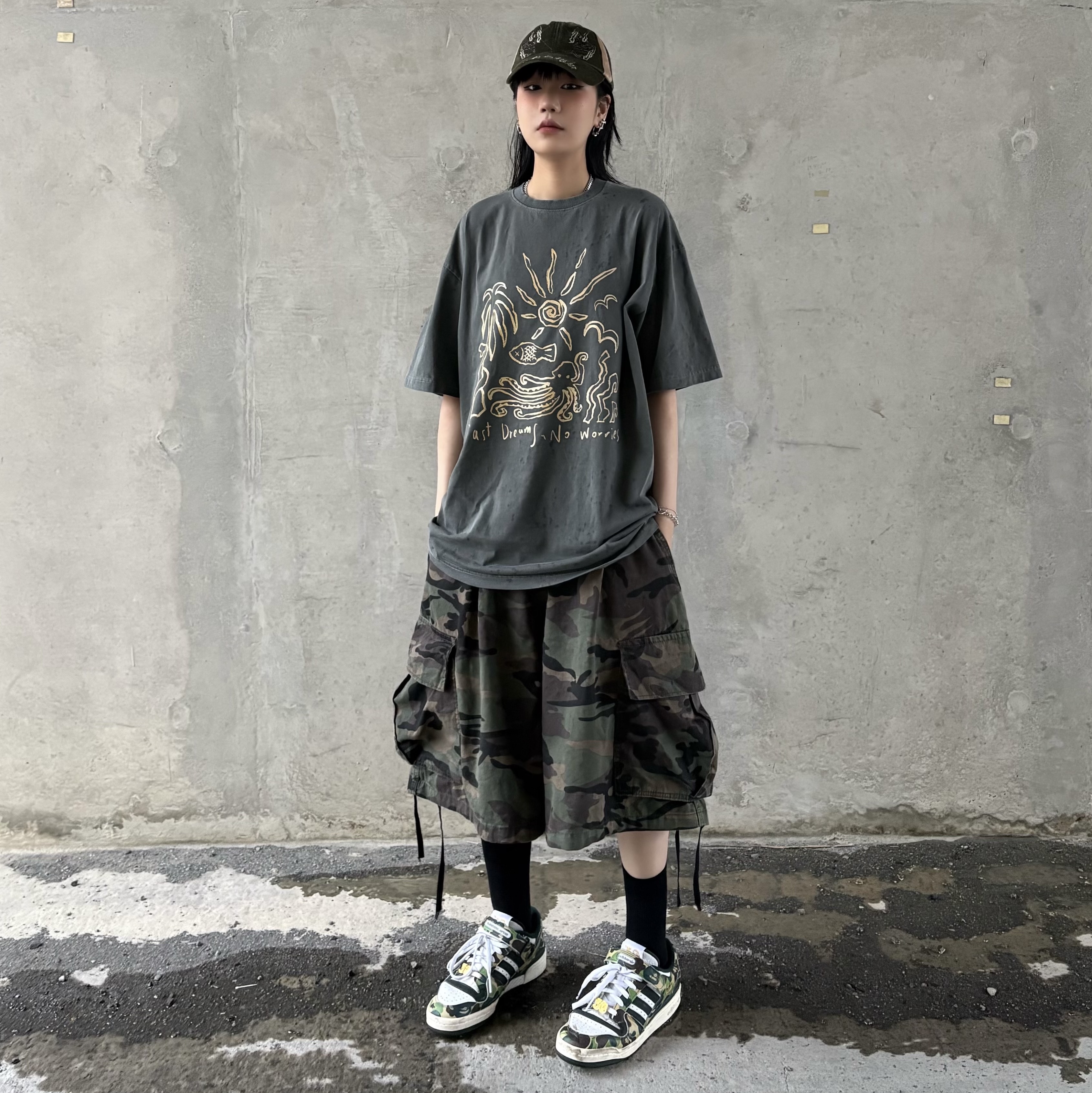 Adidas x BAPE Forum 84 Low Green Camo 착용 스타일 - 2