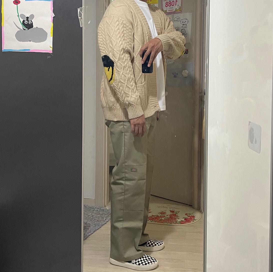 Kapital 5G Wool Cable Knit Profile Rainbowy Patch Cardigan Kinari 착용 스타일 - 4