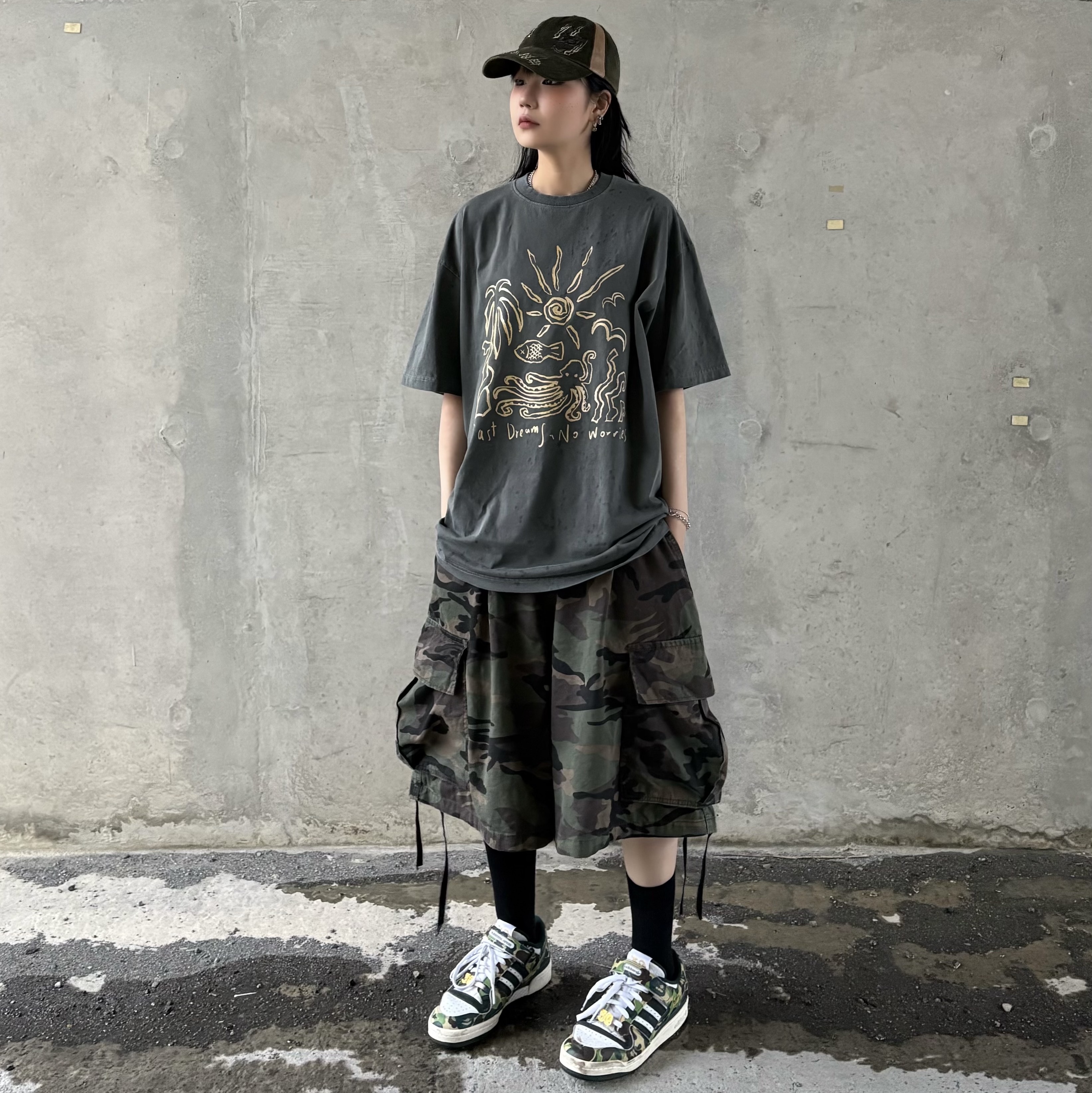 Adidas x BAPE Forum 84 Low Green Camo 착용 스타일 - 1
