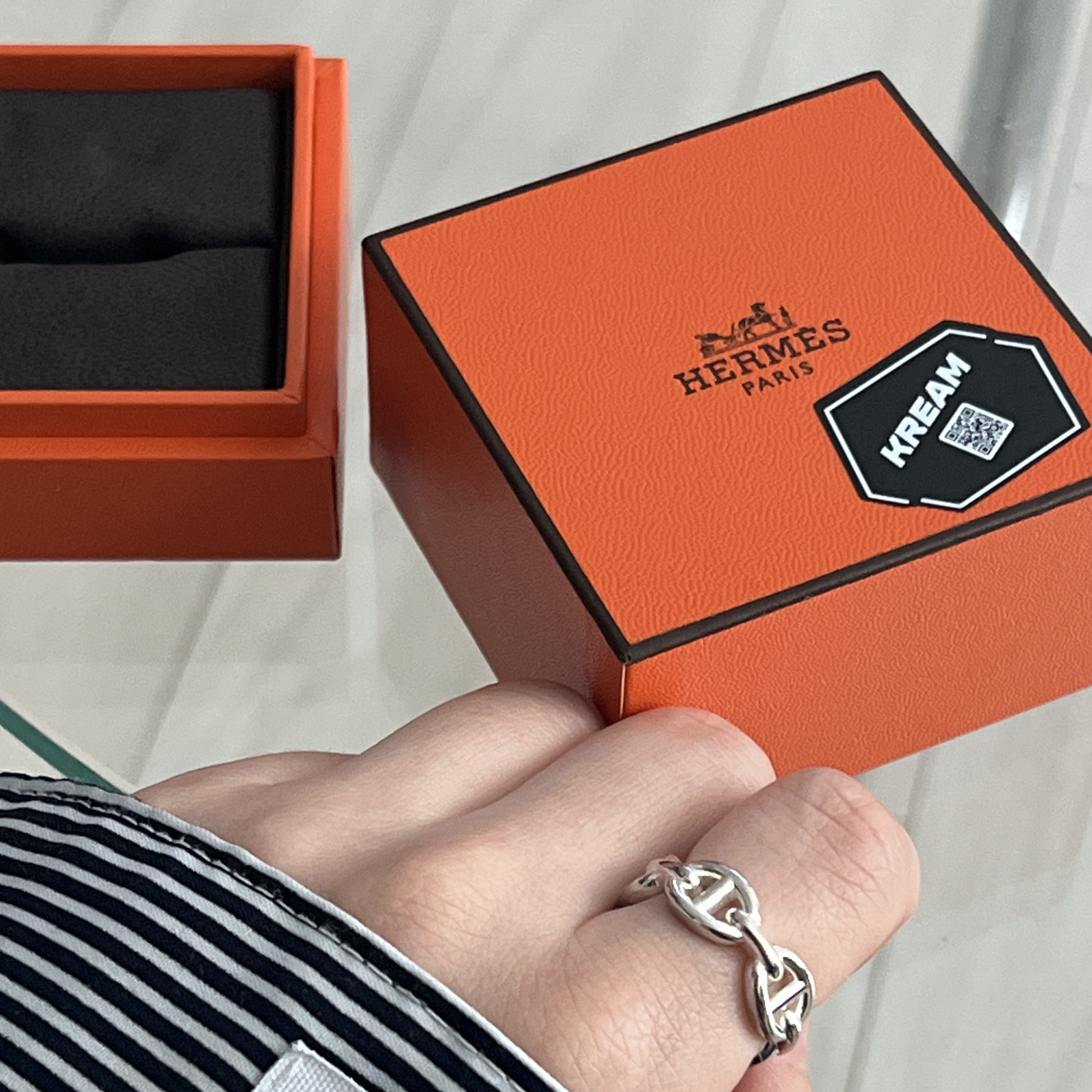 (W) Hermes Small Chaine D'Ancre Enchainee Ring Sterling Silver 착용 스타일 - 2