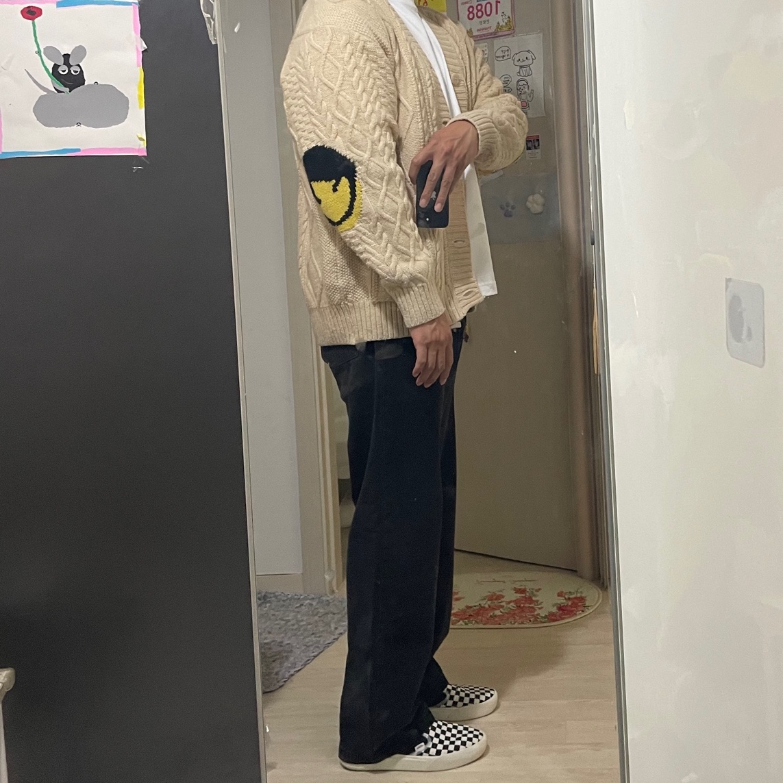 Kapital 5G Wool Cable Knit Profile Rainbowy Patch Cardigan Kinari 착용 스타일 - 3