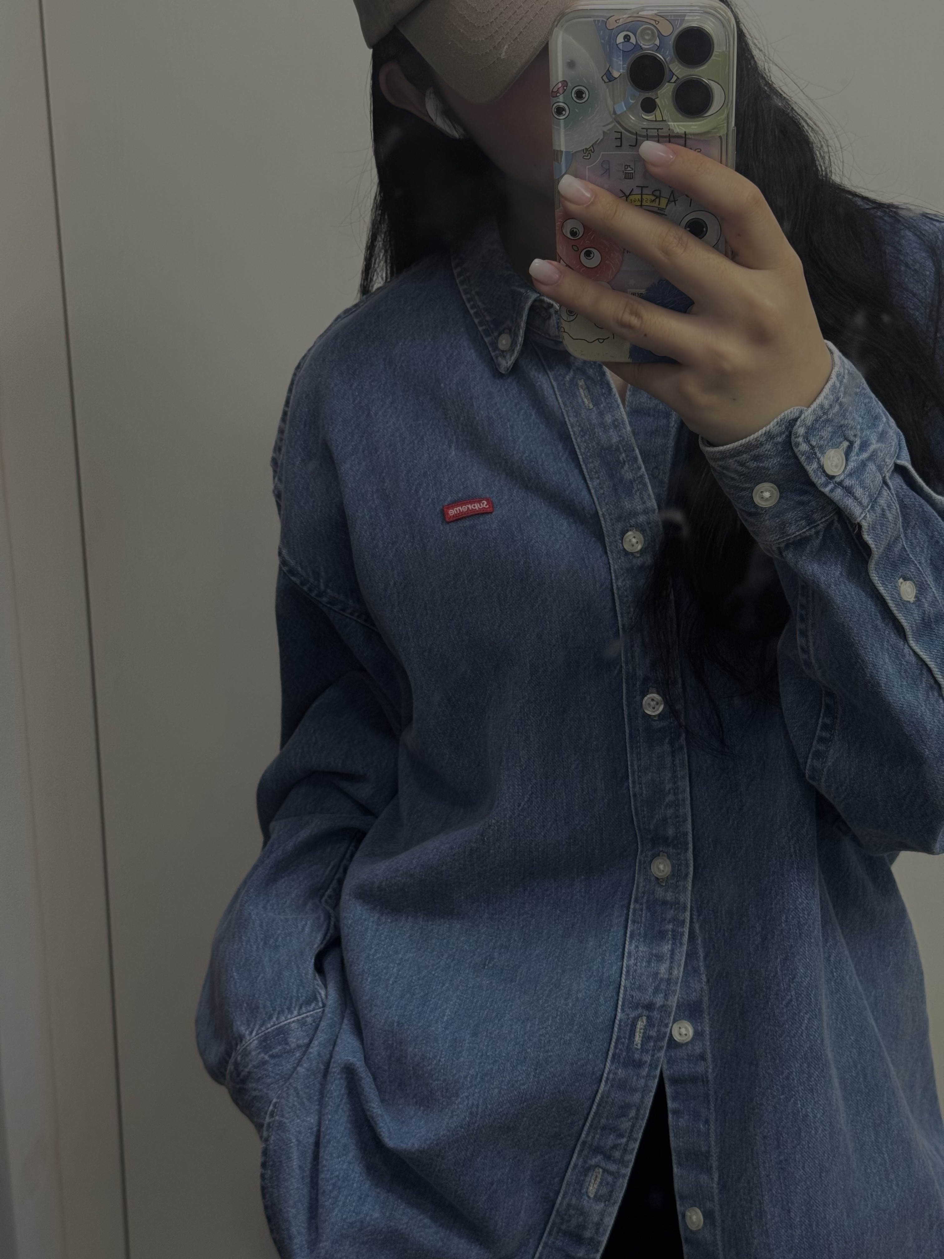 Supreme Small Box Denim Shirt Washed Indigo - 25SS 착용 스타일