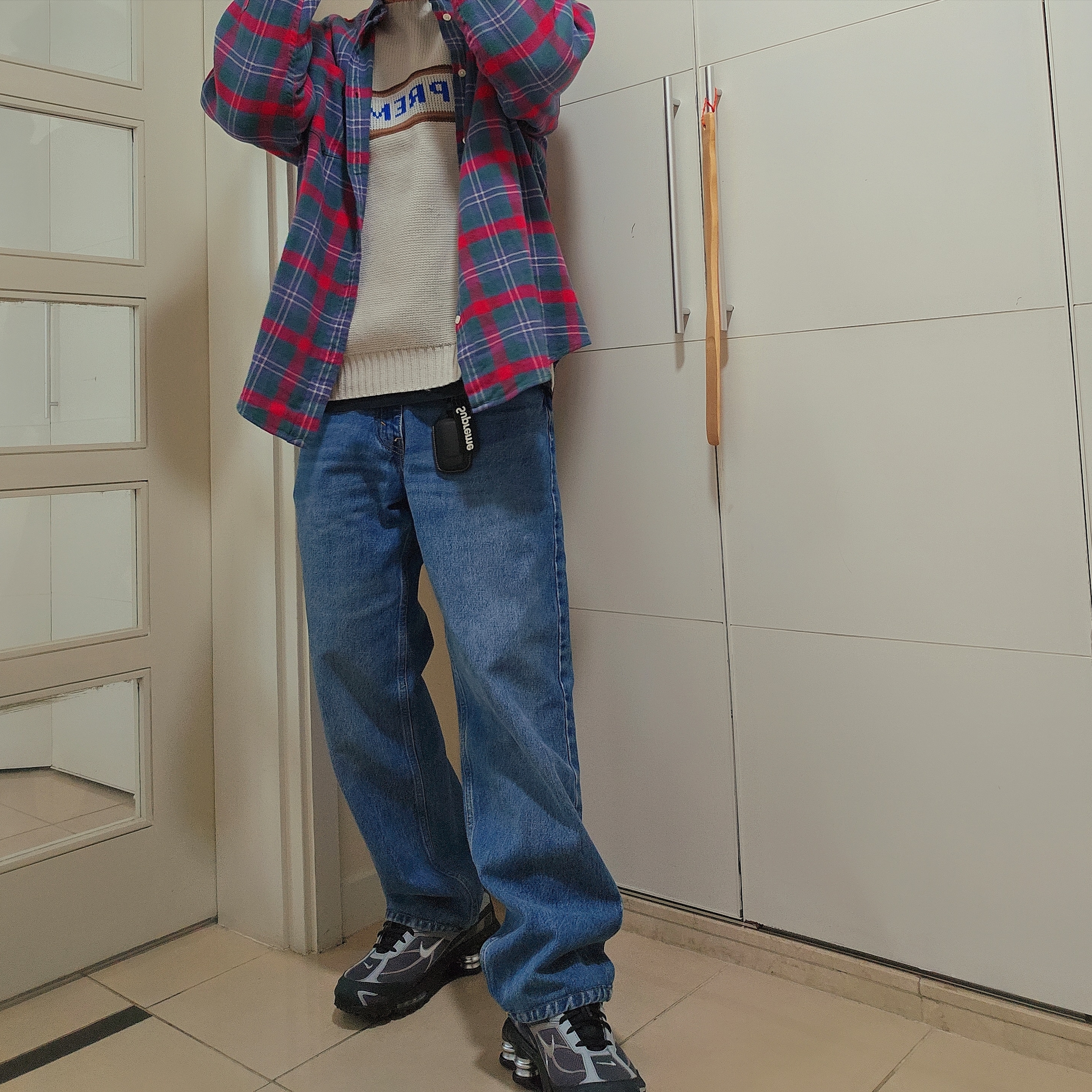 Nike Shox Ride 2 Light Graphite Anthracite, Supreme Plaid Flannel Shirt Slate - 24SS 착용 스타일