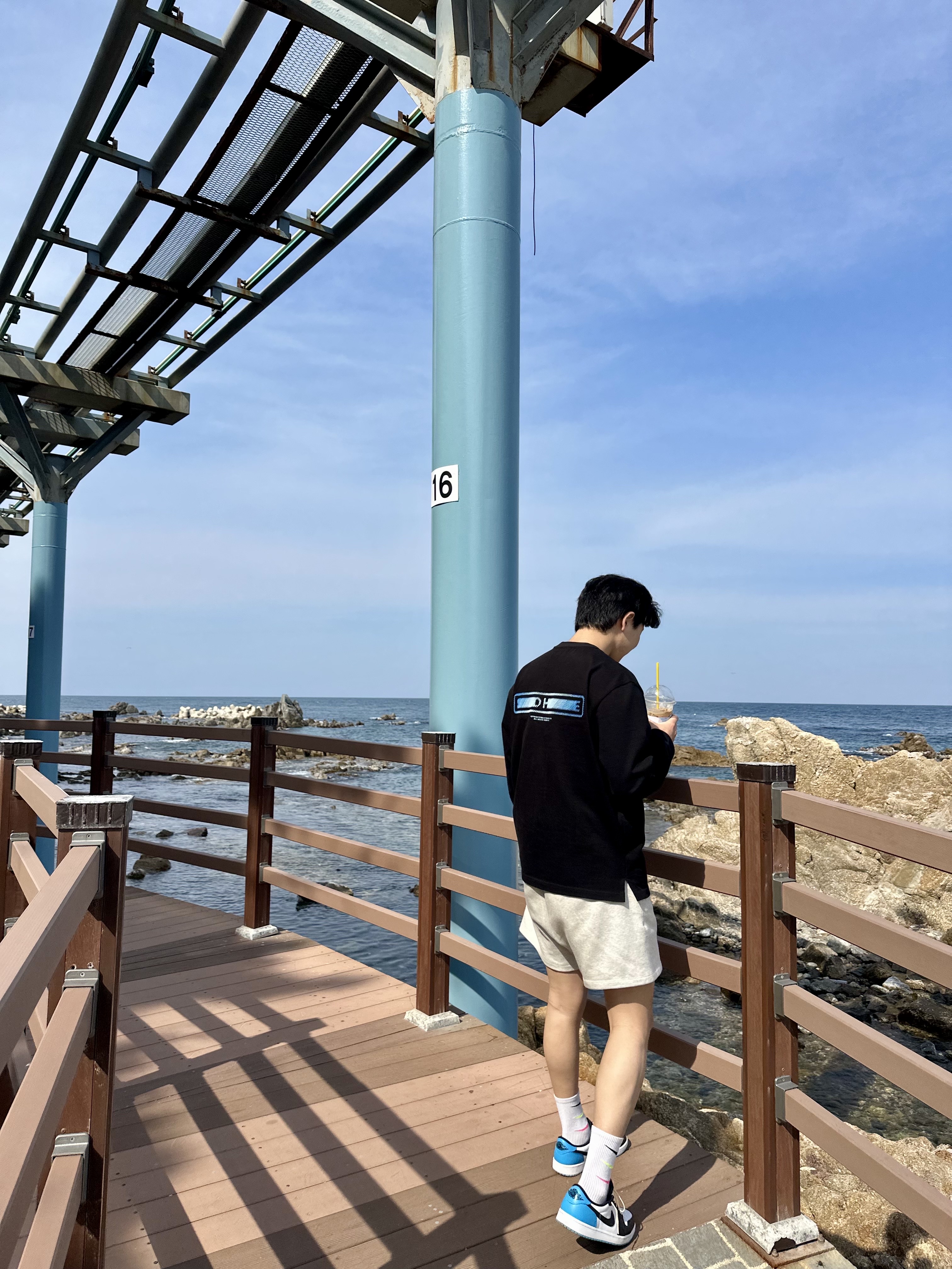 Essentials The Core Collection Sweatshorts Light Oatmeal, Jordan 1 Retro Low OG Black and Dark Powder Blue 착용 스타일 - 2