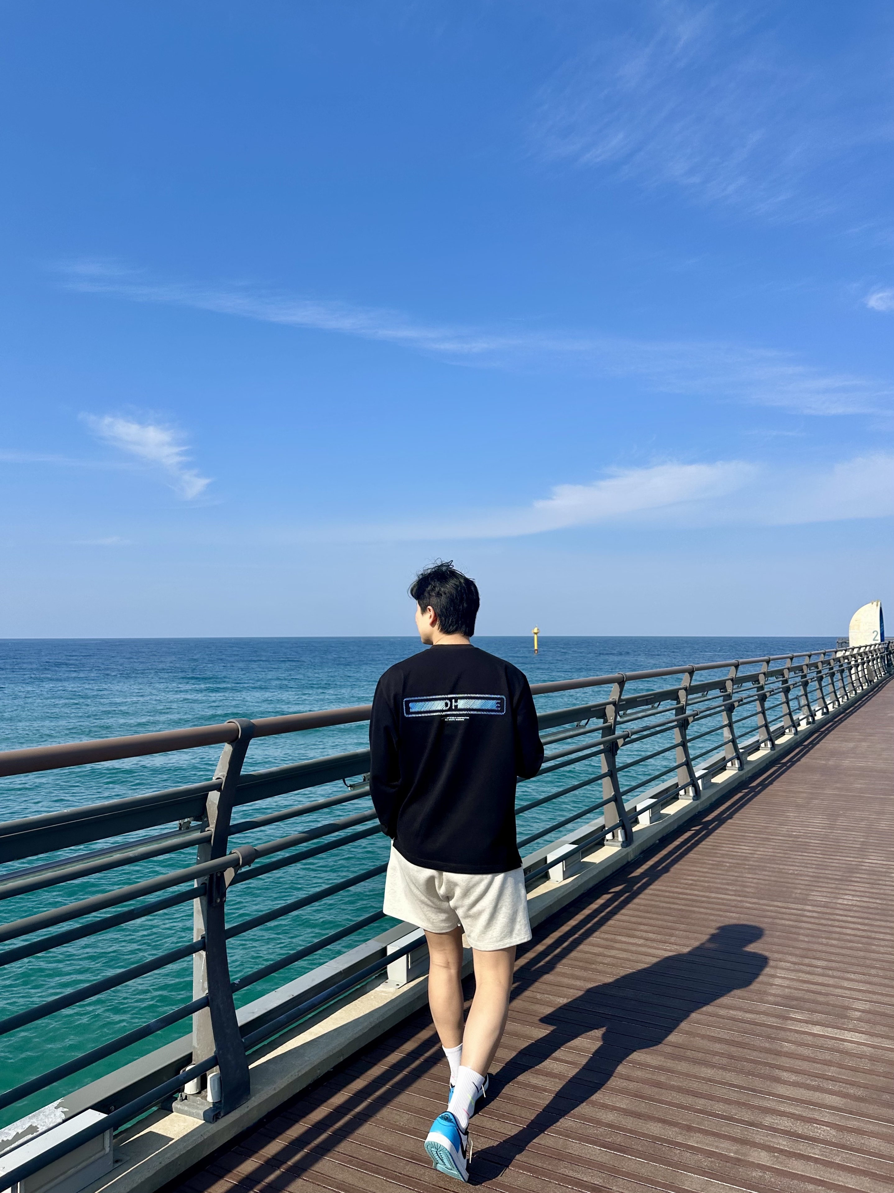 Essentials The Core Collection Sweatshorts Light Oatmeal, Jordan 1 Retro Low OG Black and Dark Powder Blue 착용 스타일 - 1