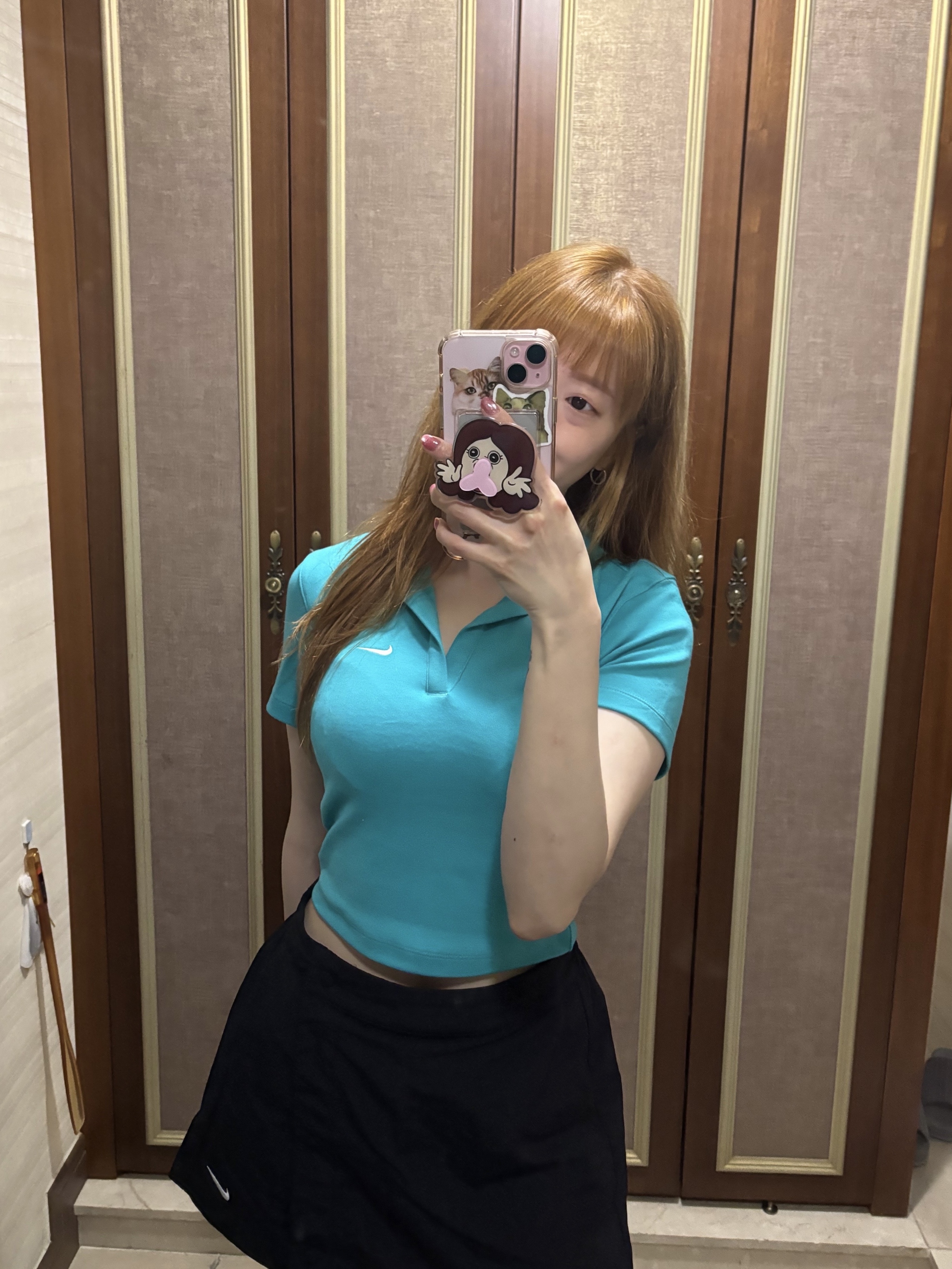 (W) Nike NSW Essential Short Sleeve Polo Top Dusty Cactus Sail - Asia, (W) Nike Air Force 1 '07 Low Triple Black 착용 스타일 - 1