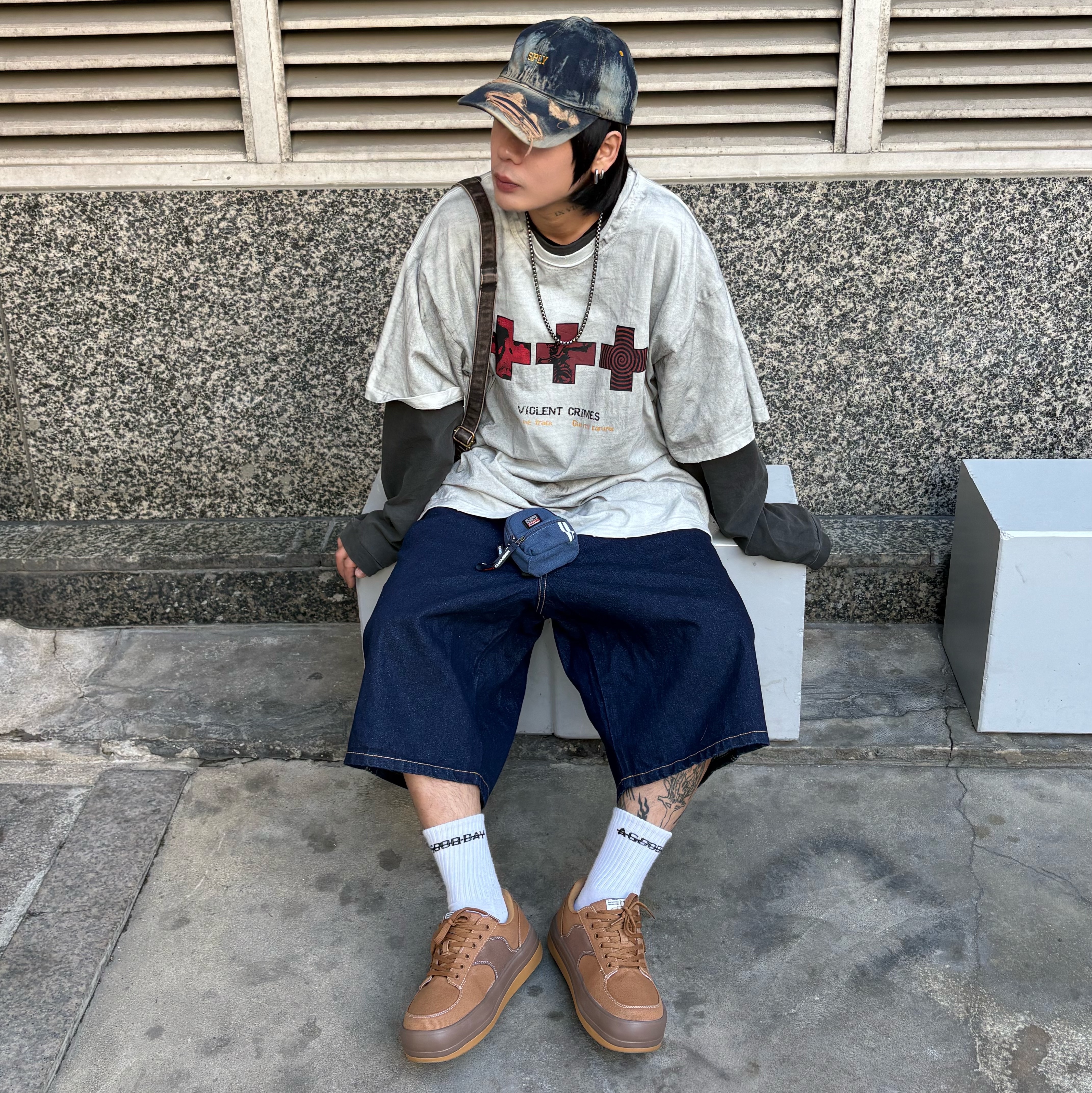 PACOSPLY Garage Denim Cap Navy 착용 스타일 - 2