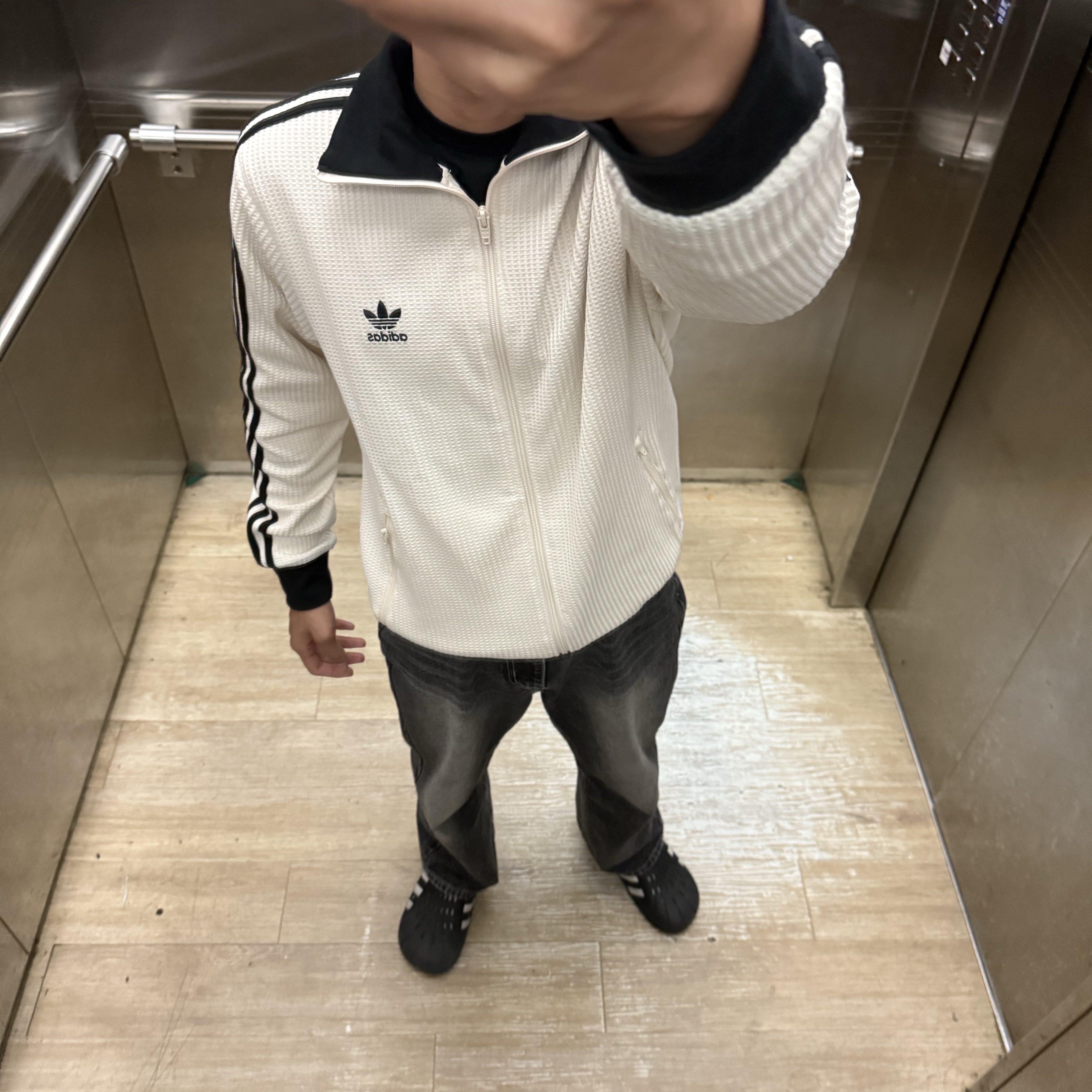 Adidas Waffle Beckenbauer Track Top Wonder White - KR Sizing 착용 스타일 - 1
