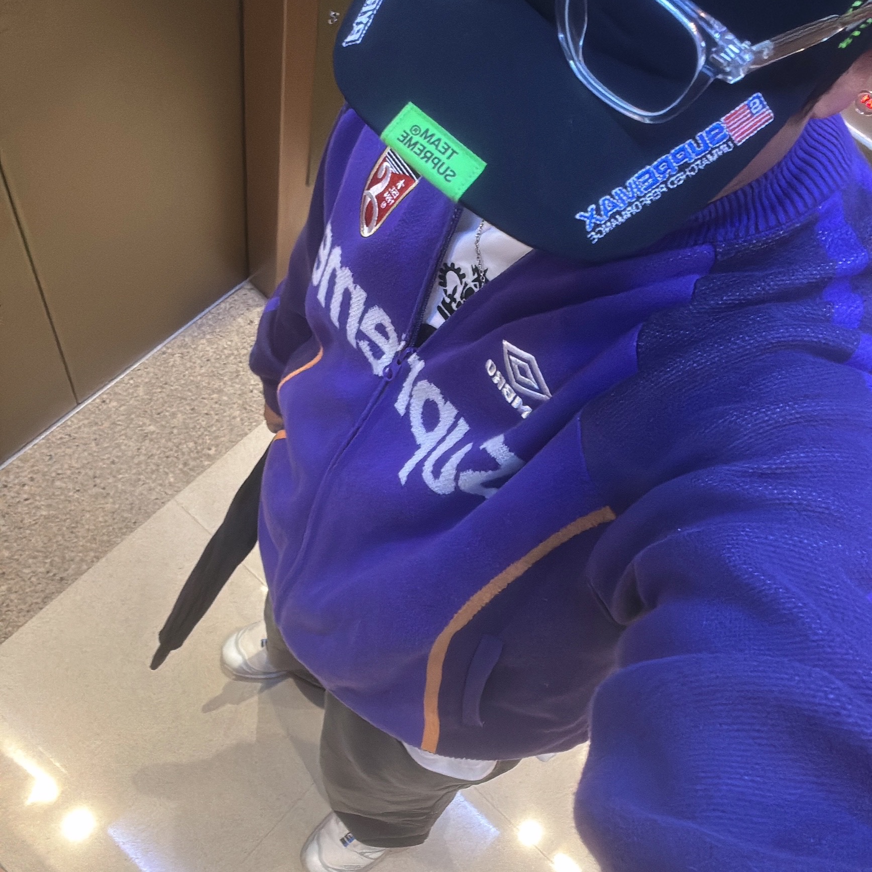 Supreme x Umbro Zip Up Sweater Purple - 25SS 착용 스타일