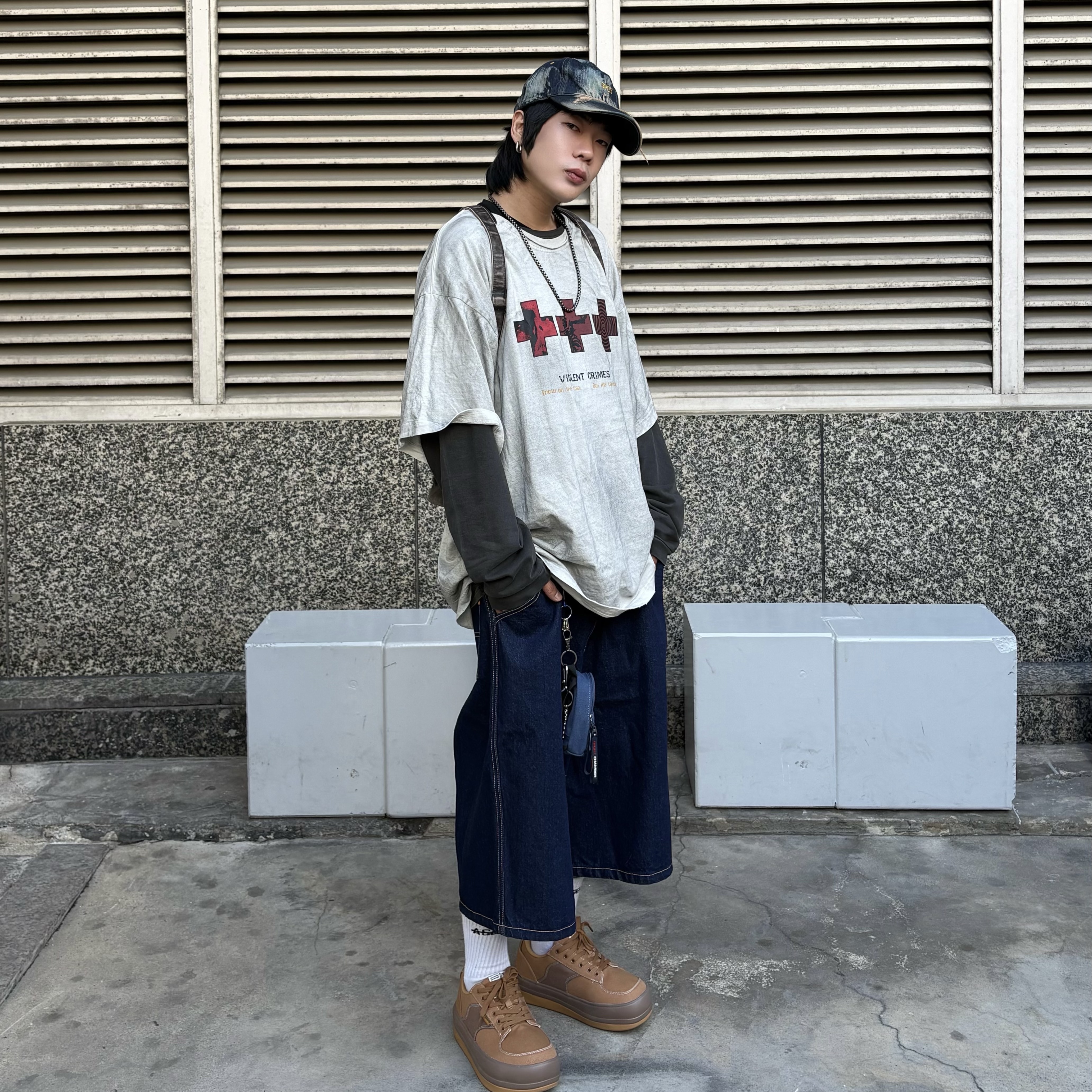 PACOSPLY Garage Denim Cap Navy 착용 스타일 - 1