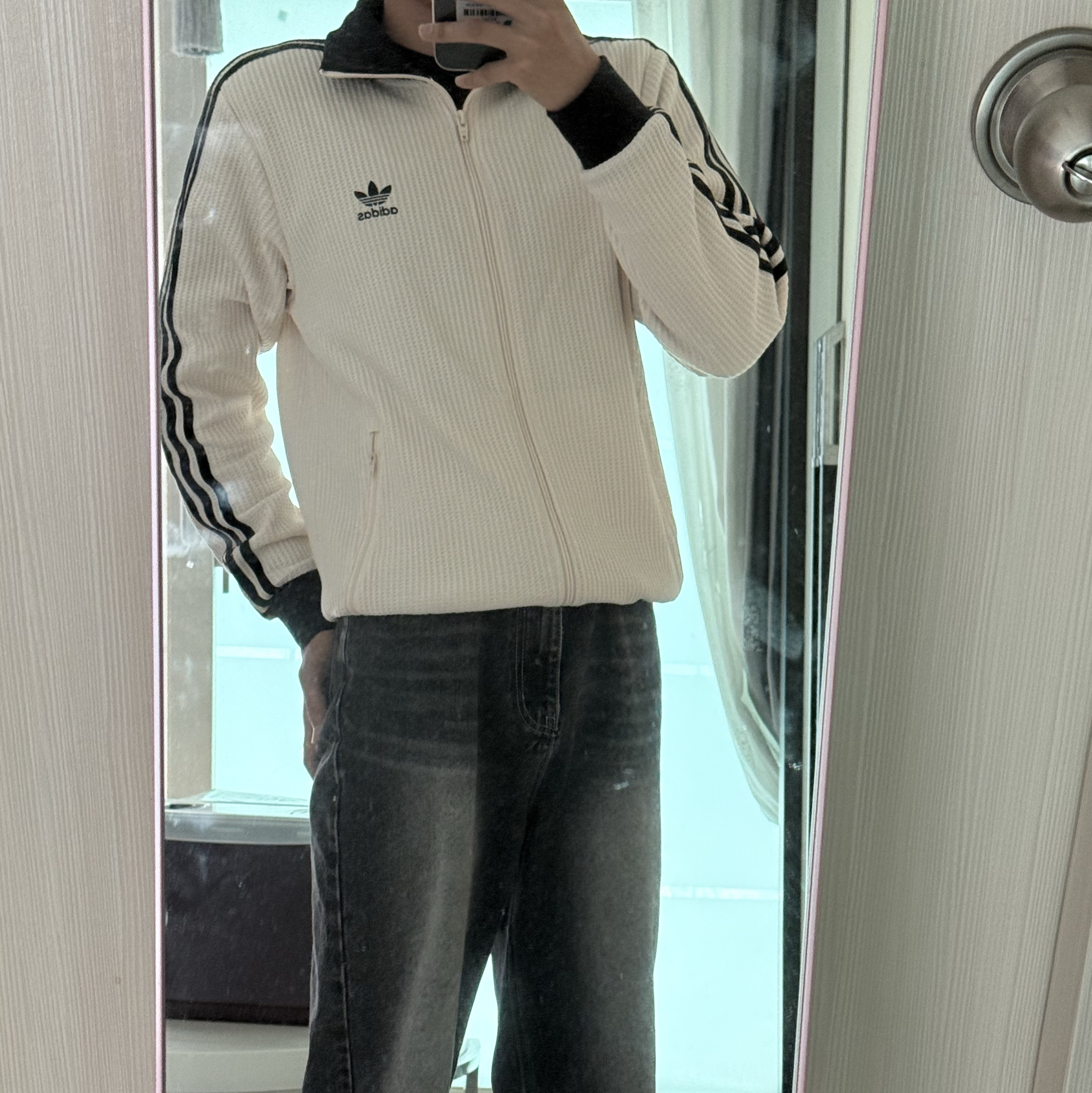Adidas Waffle Beckenbauer Track Top Wonder White - KR Sizing 착용 스타일 - 2