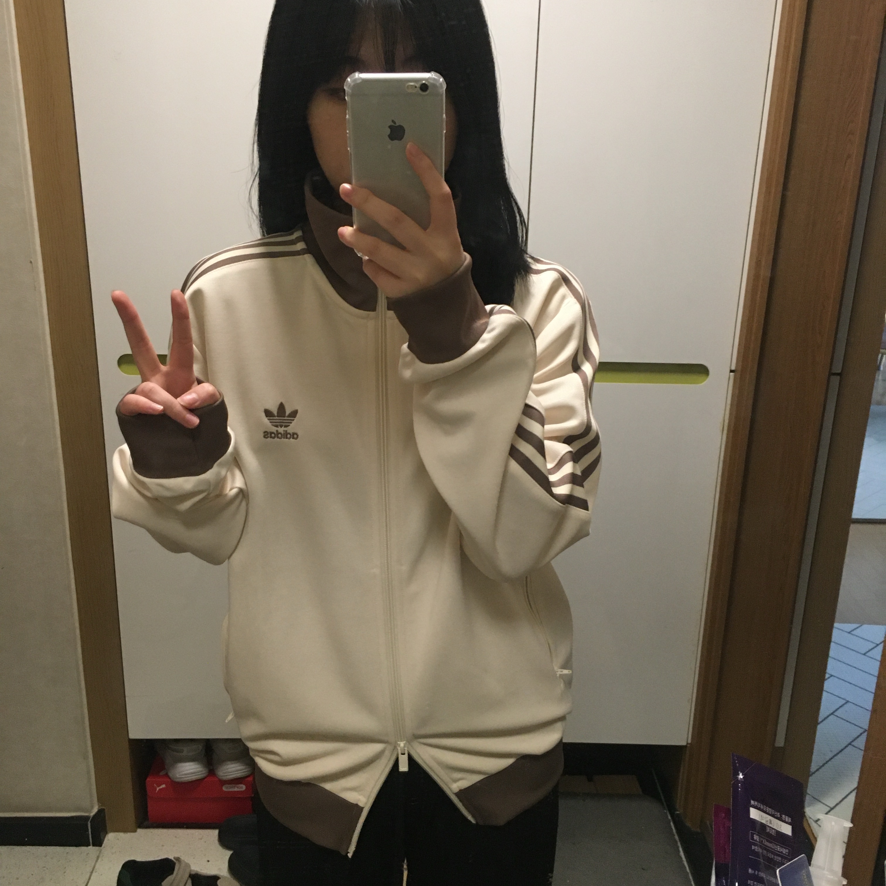 Adidas Adicolor Classic Beckenbauer Track Top Wonder White Trace Brown - KR Sizing 착용 스타일 - 2