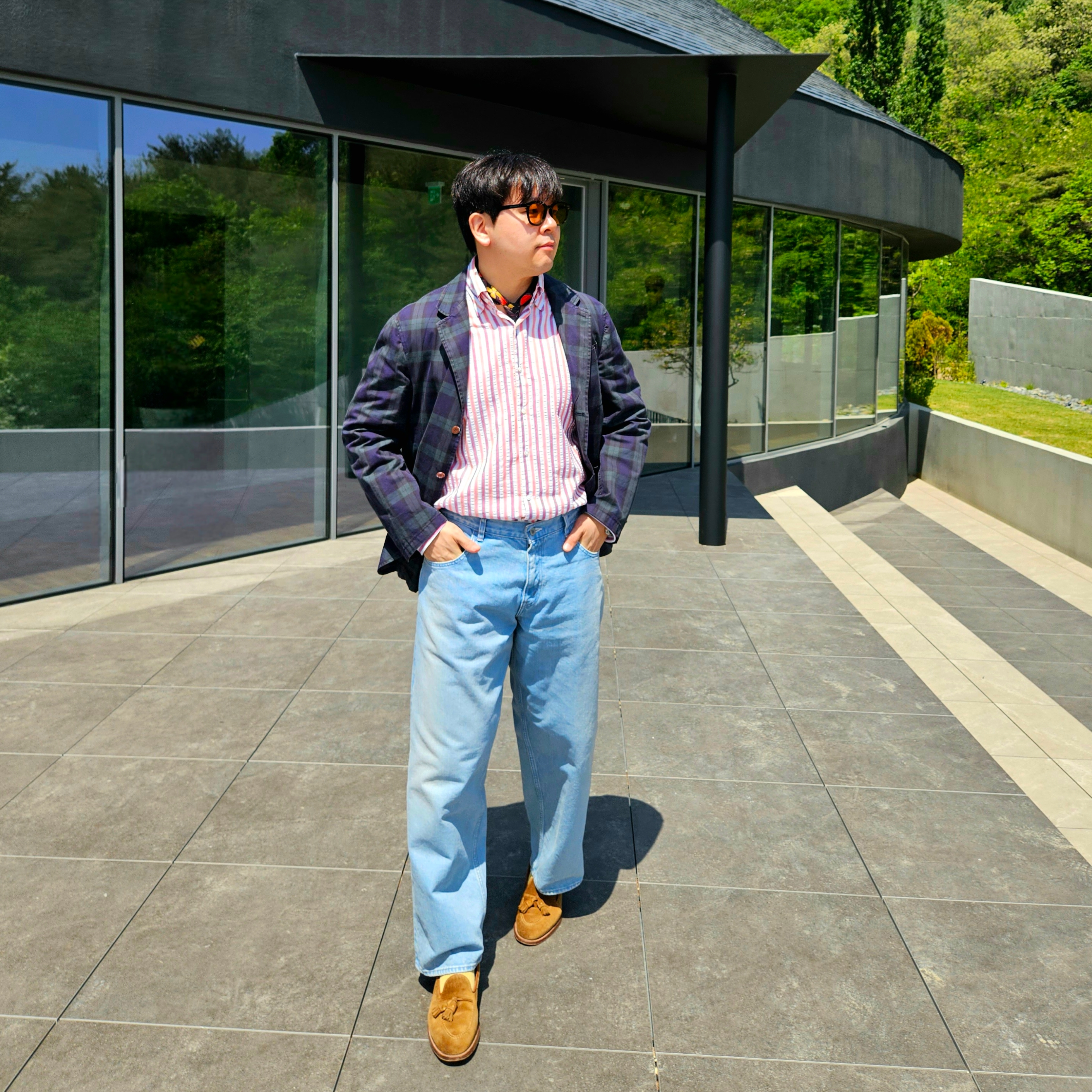 Alden 6243 Suede Unlined Flex Penny Loafer Snuff - D, Ciota Wide Tapered 5 Pocket Pants Light Blue Damage 착용 스타일 - 1