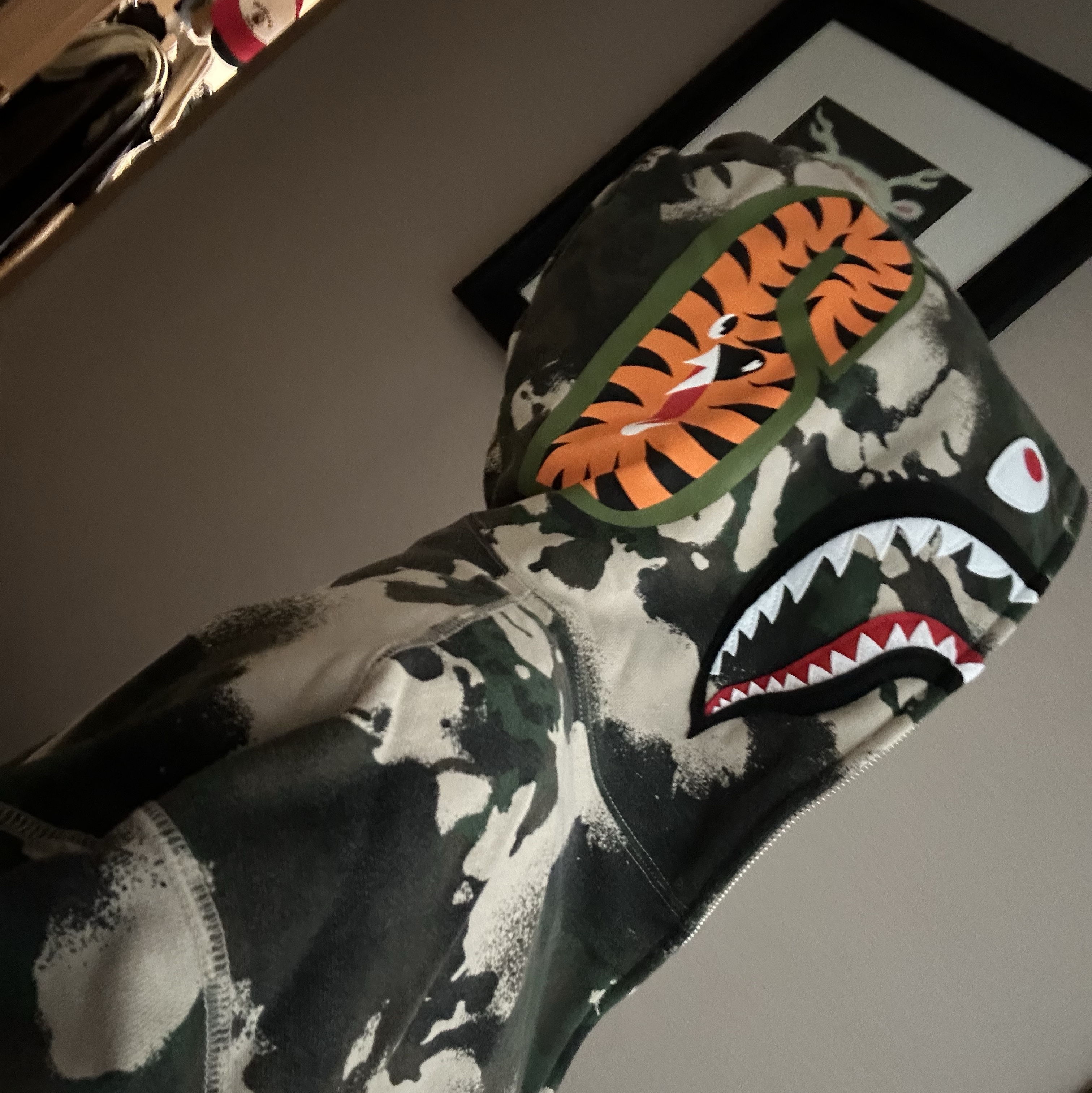 Adidas x BAPE Ultimate Shark Hoodie Black - KR Sizing, BAPE Color Camo Double Shark Full Zip Hoodie Bright Red 착용 스타일 - 3