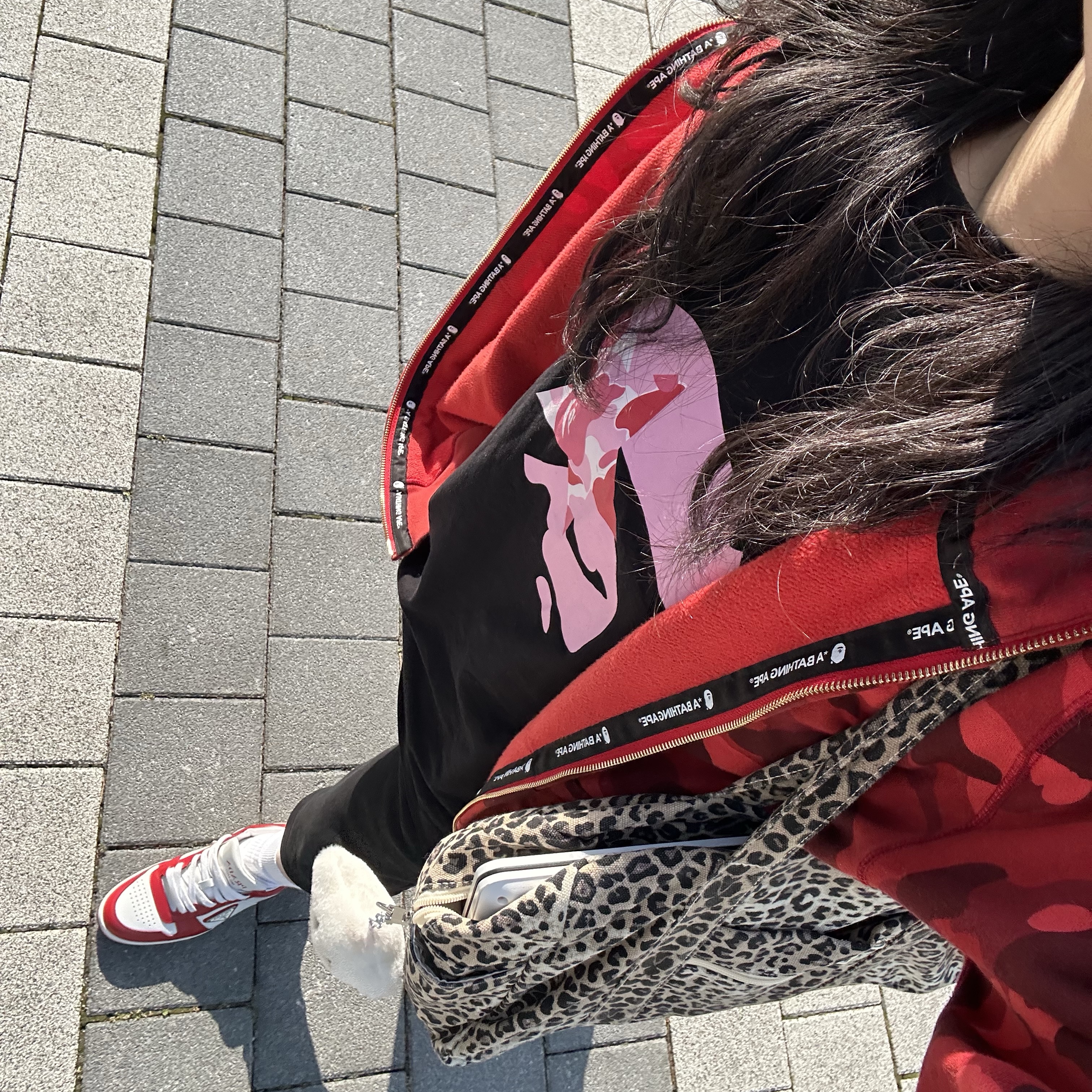 Adidas x BAPE Ultimate Shark Hoodie Black - KR Sizing, BAPE Color Camo Double Shark Full Zip Hoodie Bright Red 착용 스타일 - 6