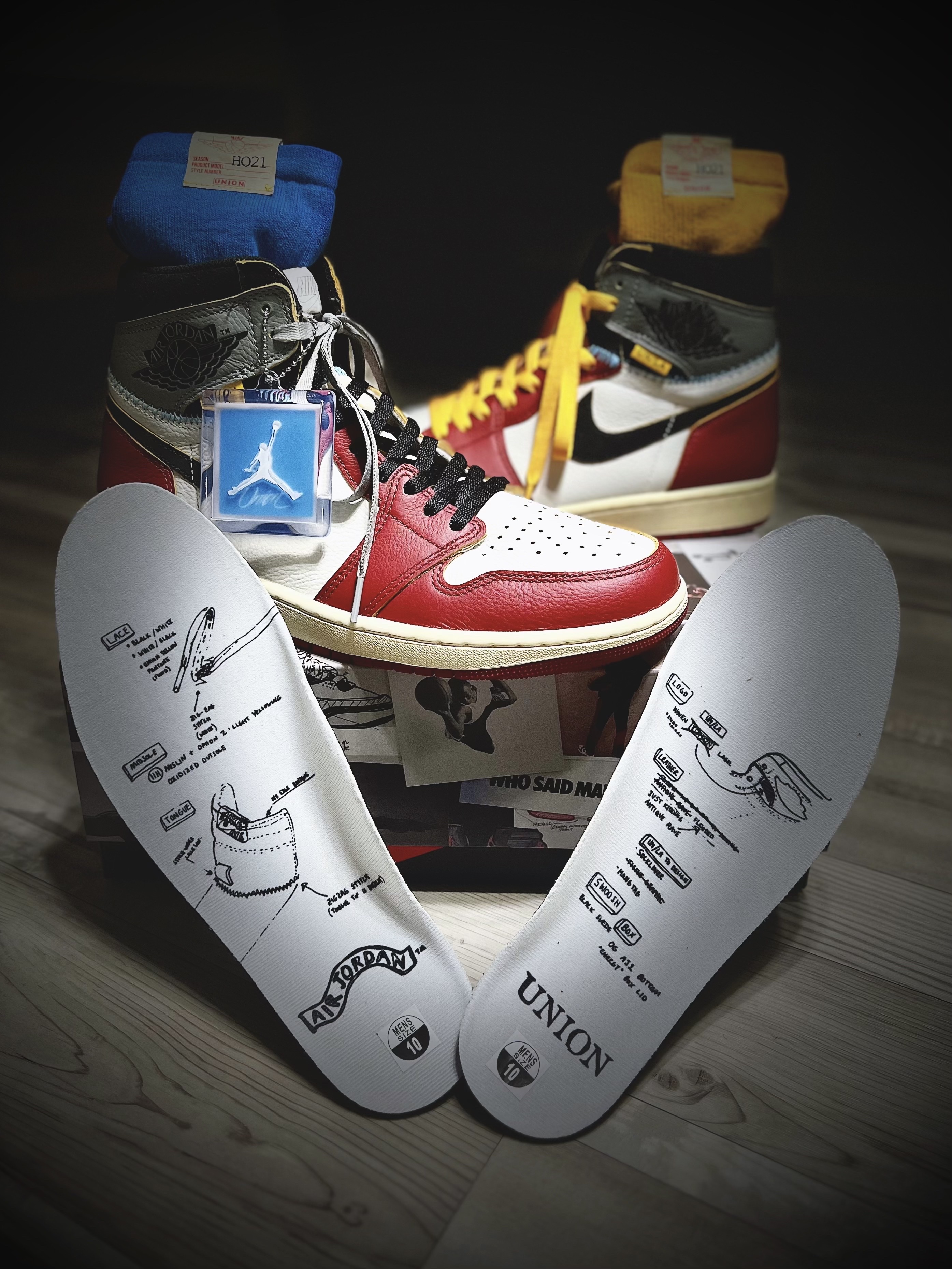 Jordan 1 x Union Retro High OG Chicago Shadow, Jordan x Union Everyday Essential 3.0 Crew Socks Sport Equator Blue 착용 스타일 - 5