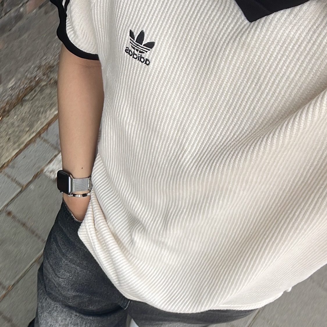 Adidas Adicolor Classics Waffle Polo Shirt Wonder White - US Sizing 착용 스타일