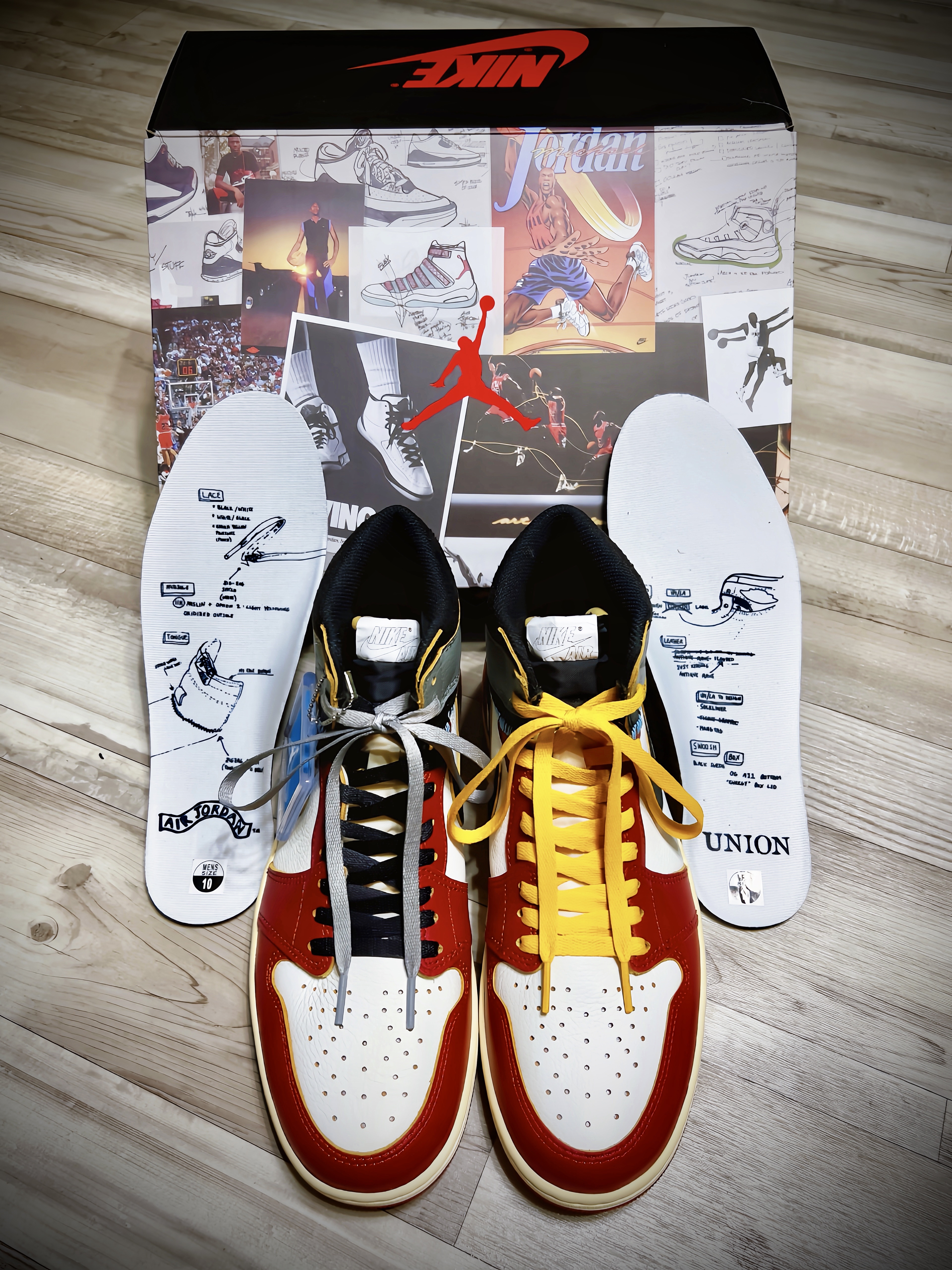 Jordan 1 x Union Retro High OG Chicago Shadow, Jordan x Union Everyday Essential 3.0 Crew Socks Sport Equator Blue 착용 스타일 - 2