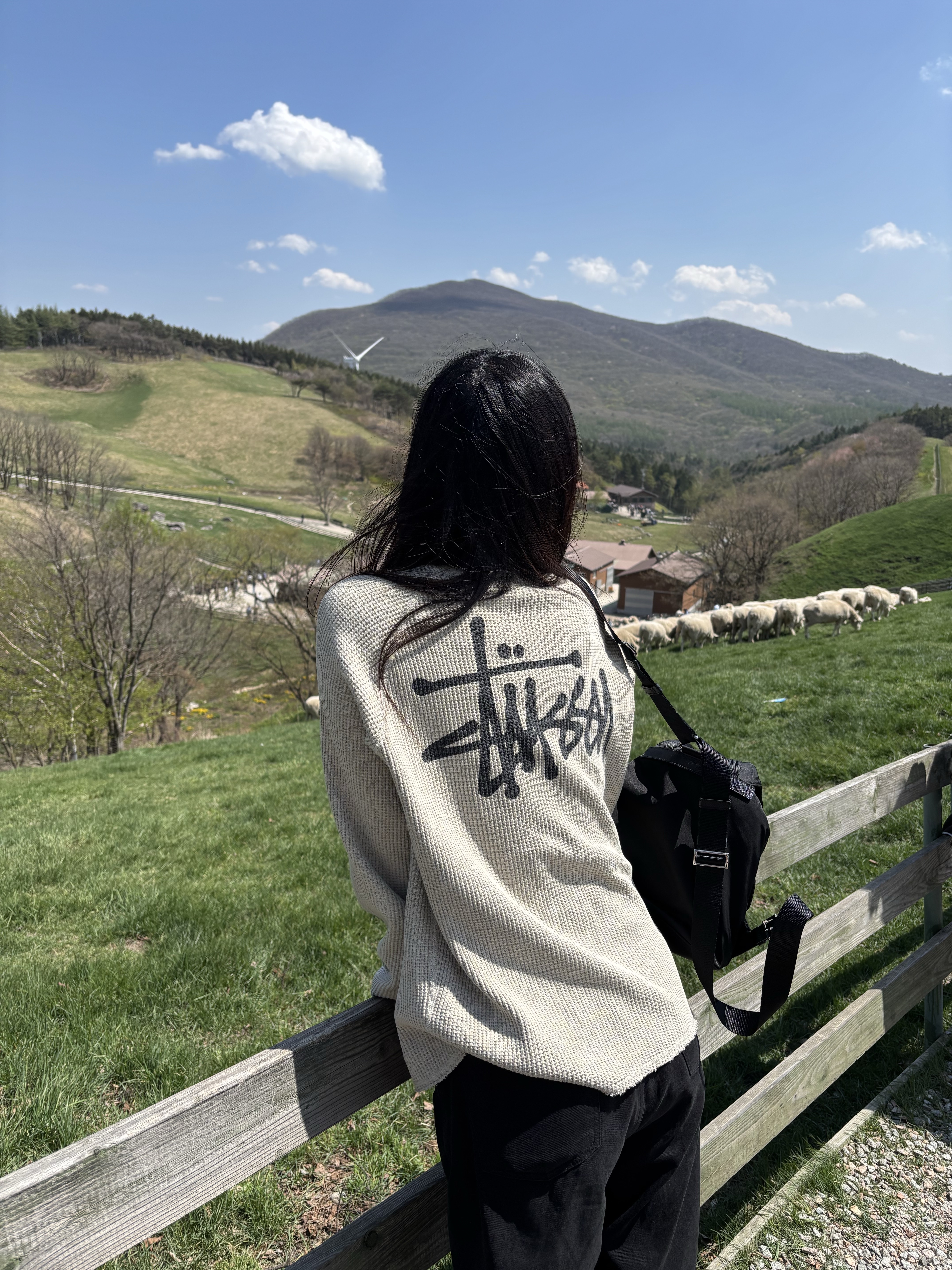 Stussy Raglan Thermal LS Crew Bone 착용 스타일