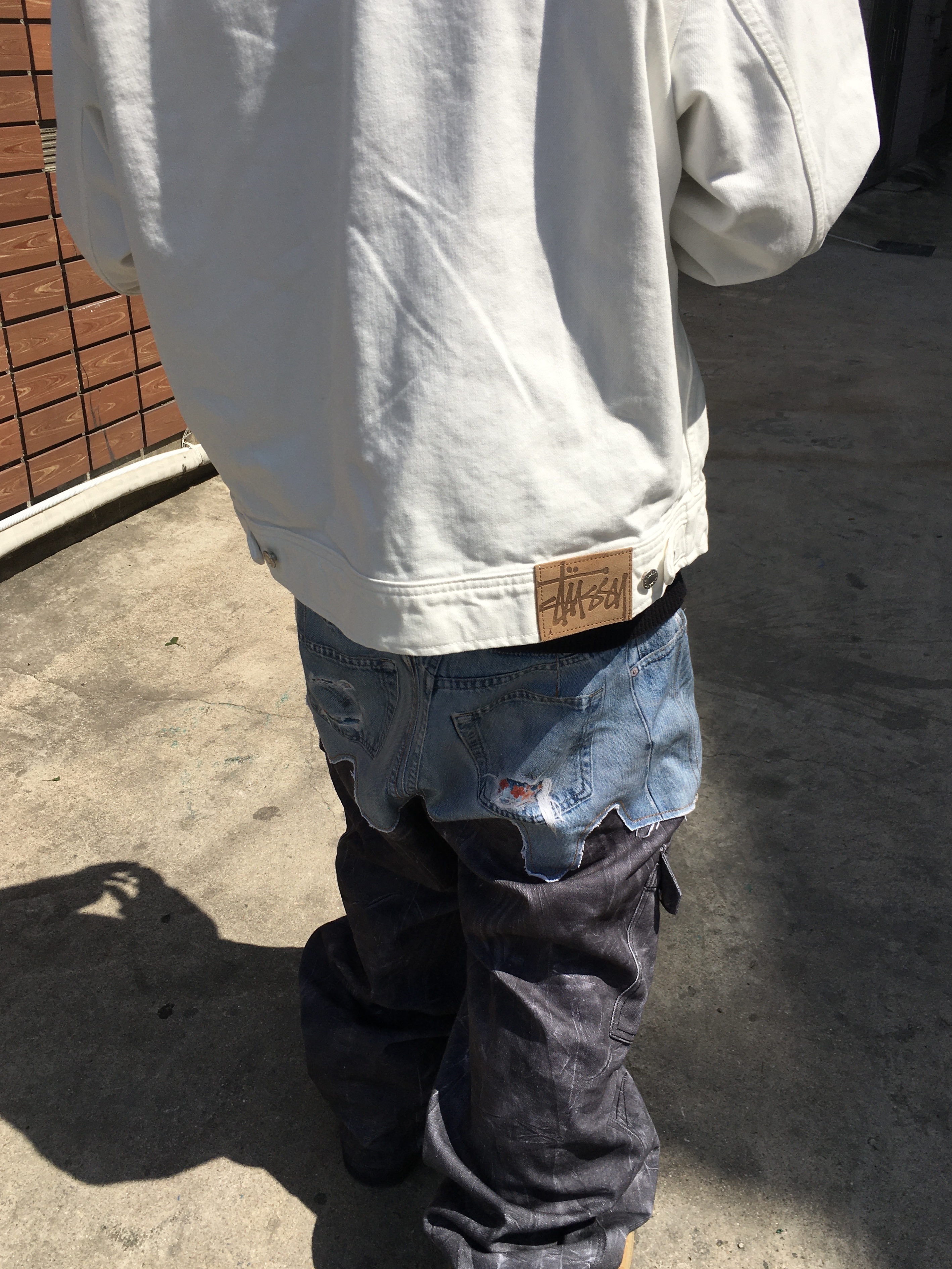 Stussy Denim Zip Work Jacket Natural 착용 스타일 - 1