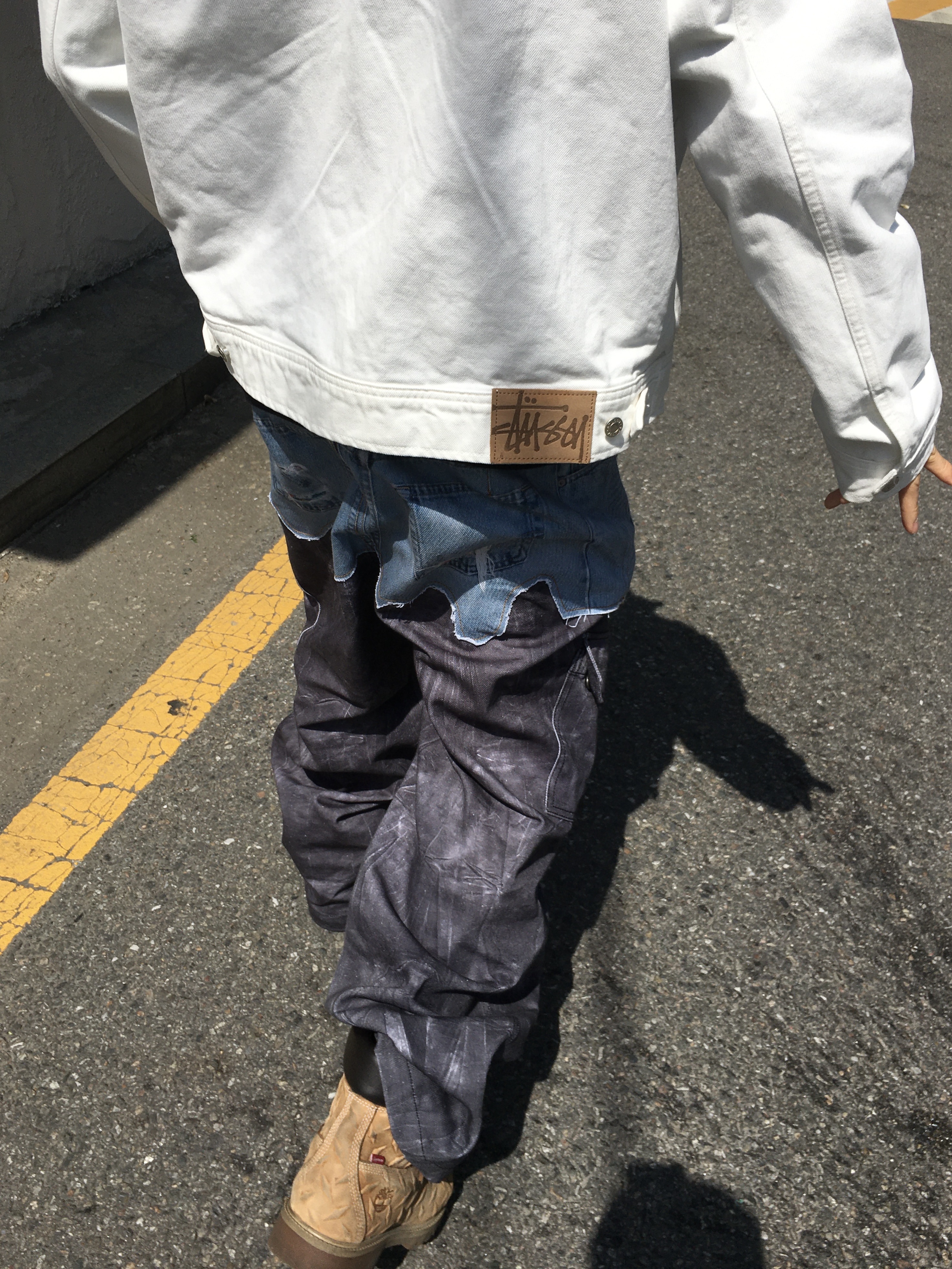 Stussy Denim Zip Work Jacket Natural 착용 스타일 - 2