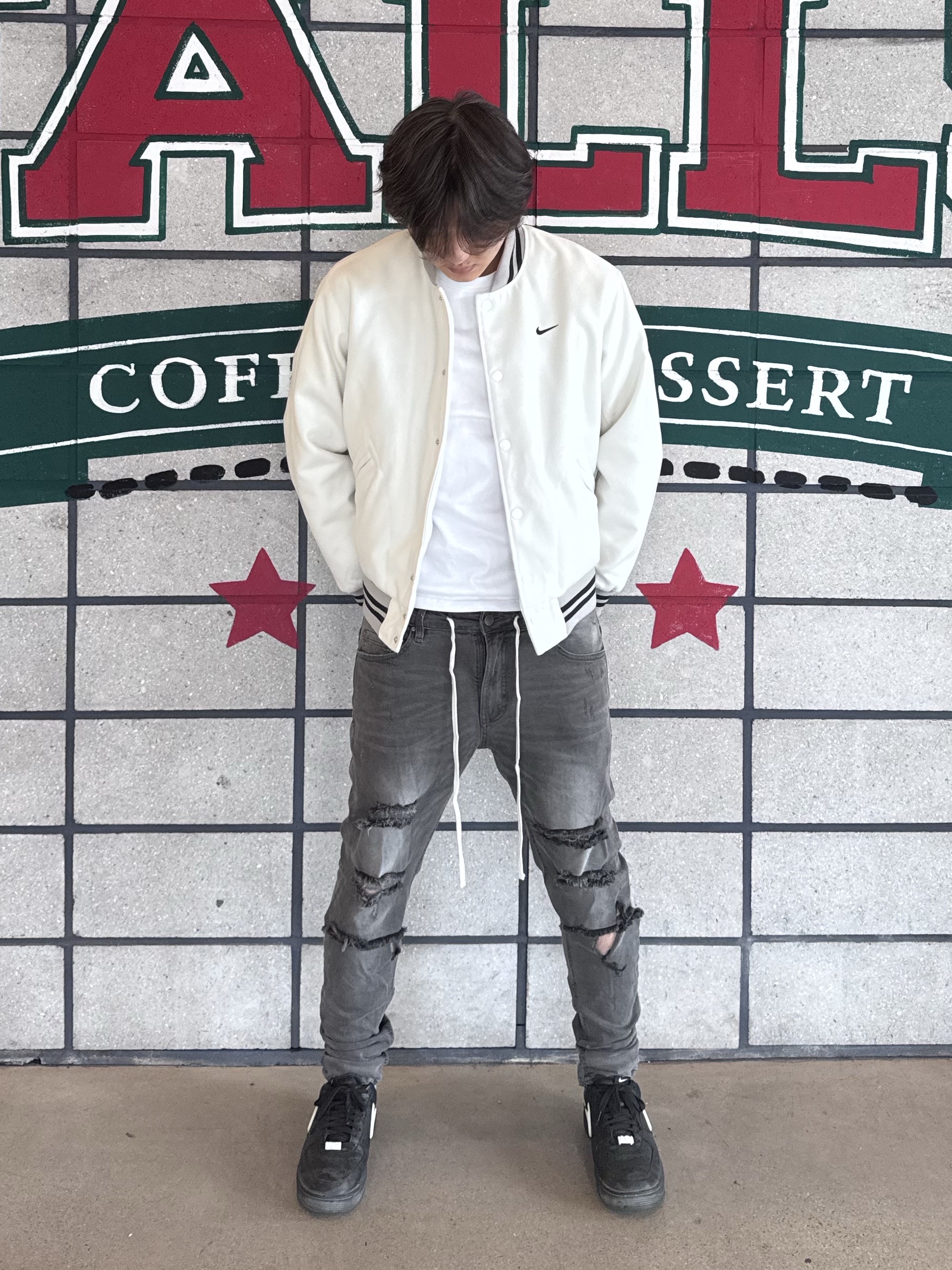 Nike x Ambush Air Force 1 Low SP Black, Nike NSW Authentics Varsity Jacket Phantom - Asia 착용 스타일 - 1