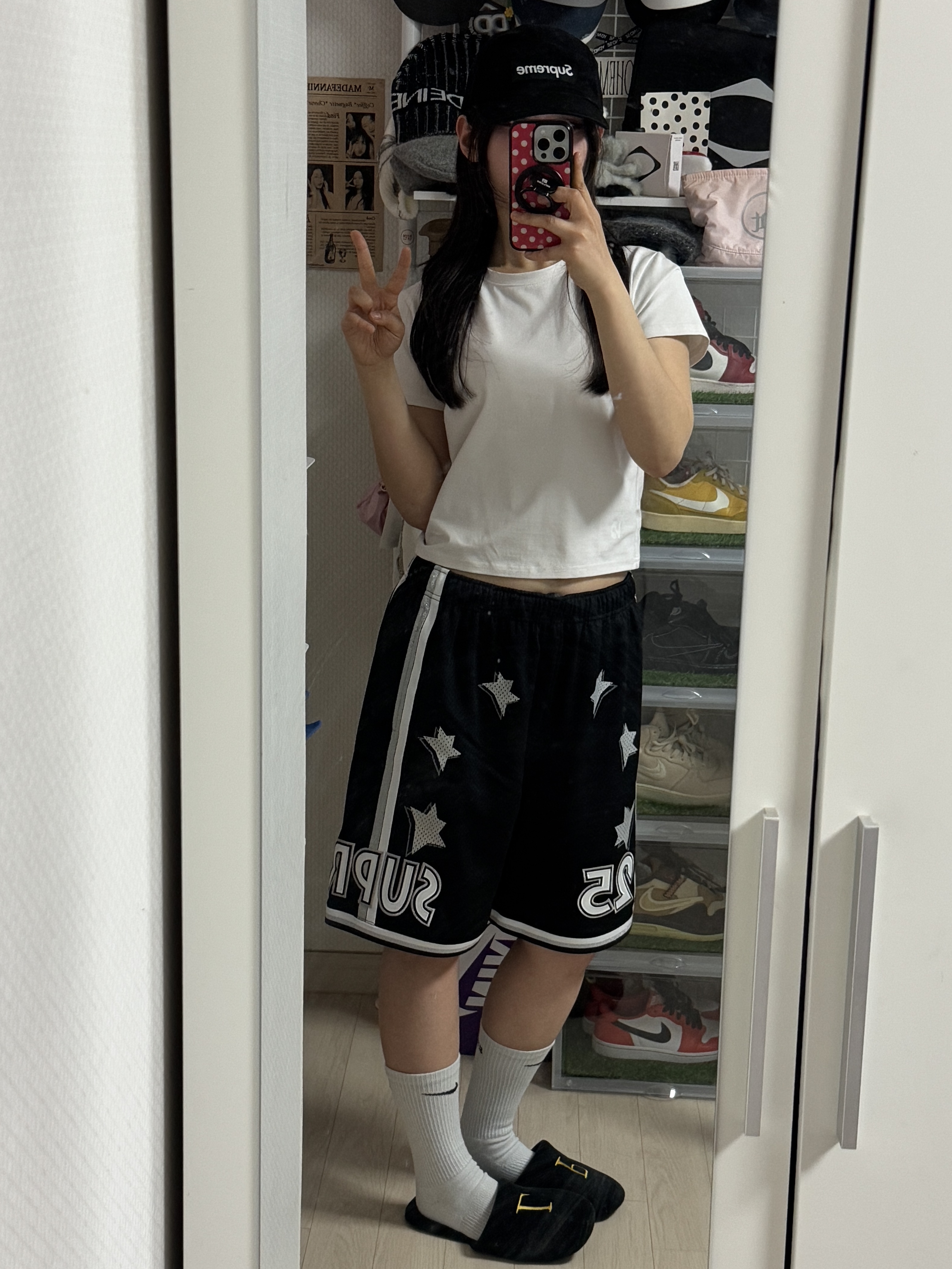 Supreme All Star Basketball Shorts Black - 25SS, Supreme Military Camp Cap Black - 23SS 착용 스타일 - 2