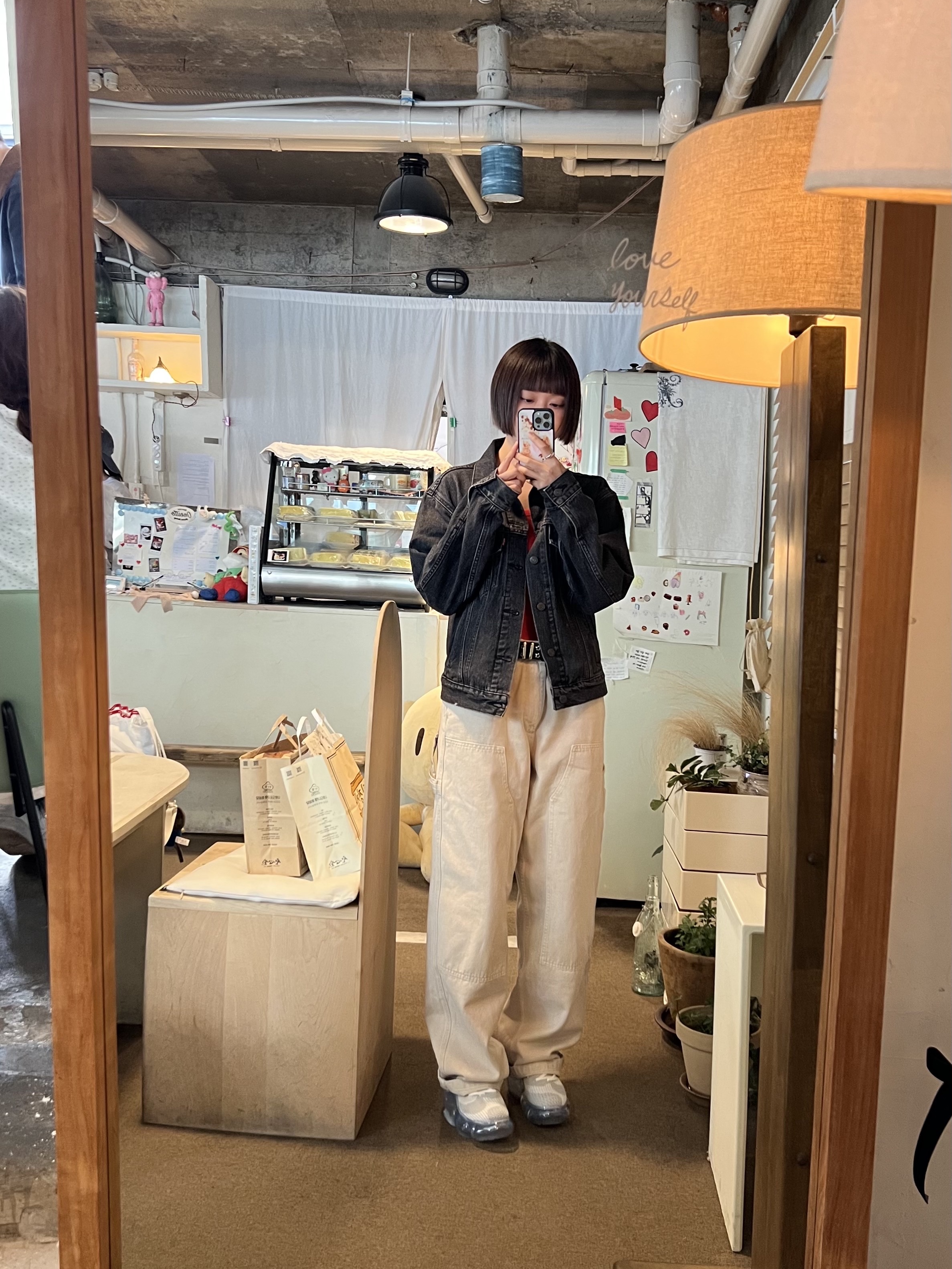 Levi’s x Undercover UC1E9203 Jacket Black, Zara Faded Carpenter Pocket Trousers Stone 착용 스타일 - 2
