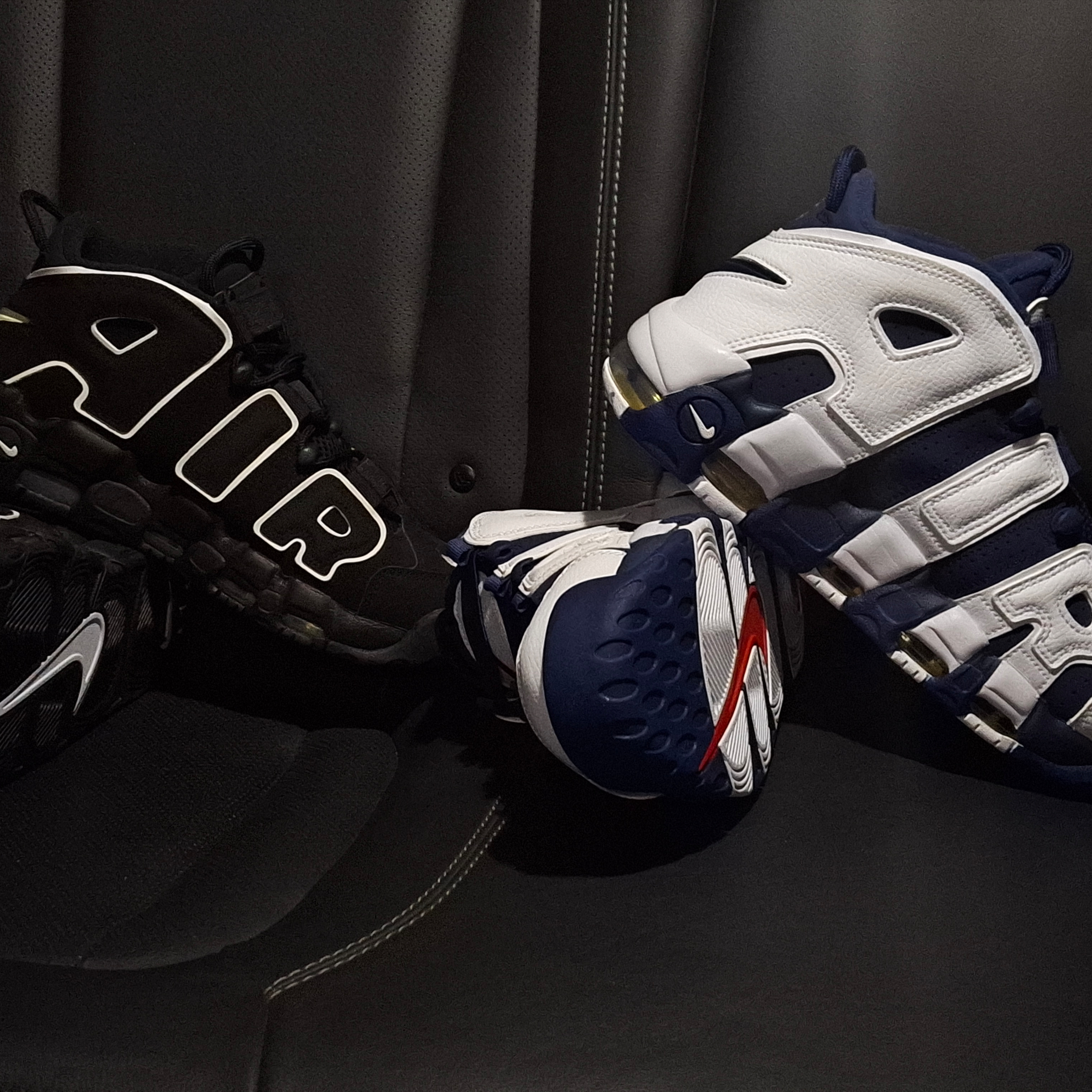 Nike Air More Uptempo 96 White Midnight Navy, Nike Air More Uptempo Black White 2020 착용 스타일