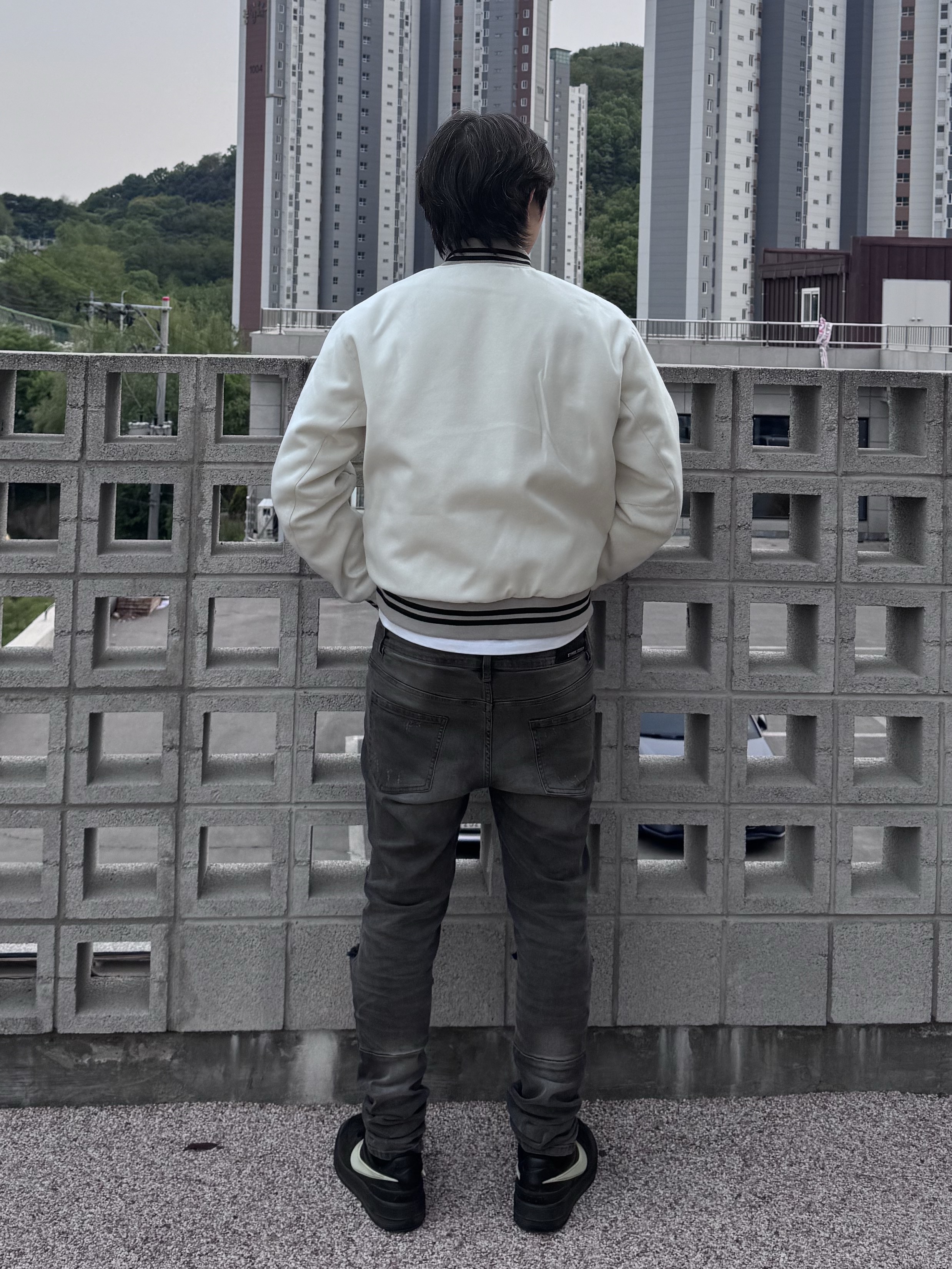 Nike x Ambush Air Force 1 Low SP Black, Nike NSW Authentics Varsity Jacket Phantom - Asia 착용 스타일 - 3