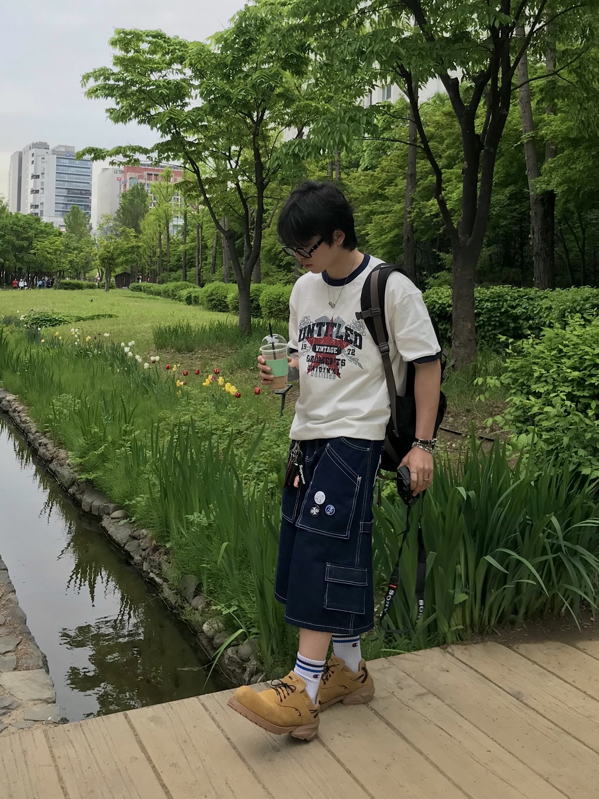 Flavorism Carpenter Bermuda Denim Pants Indigo, Remagine Hybrid Derby Shoes Starting Bigger Wheat 착용 스타일 - 5