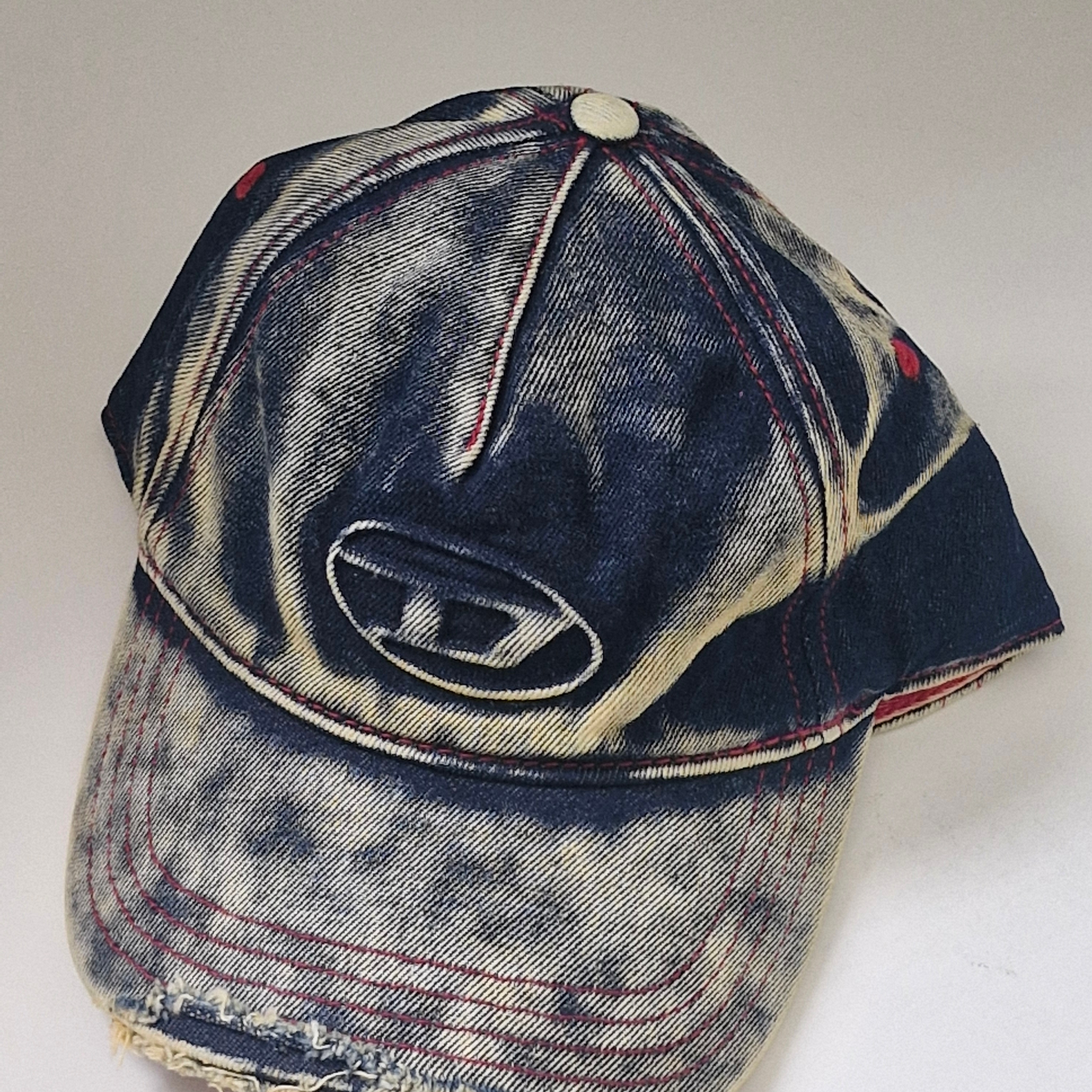 Diesel C-Seymon Treated Denim Baseball Cap Blue White 착용 스타일
