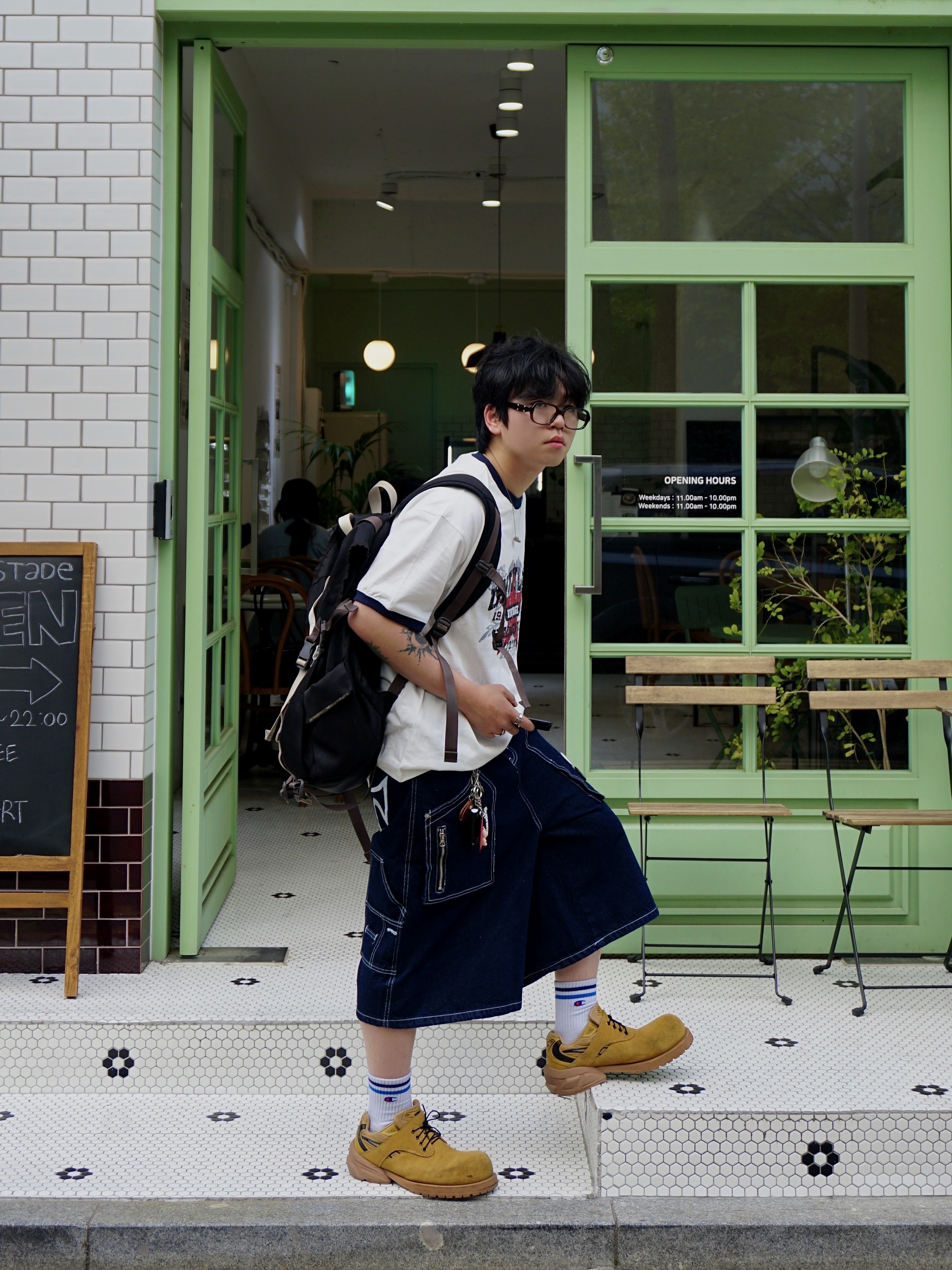 Flavorism Carpenter Bermuda Denim Pants Indigo, Remagine Hybrid Derby Shoes Starting Bigger Wheat 착용 스타일 - 3