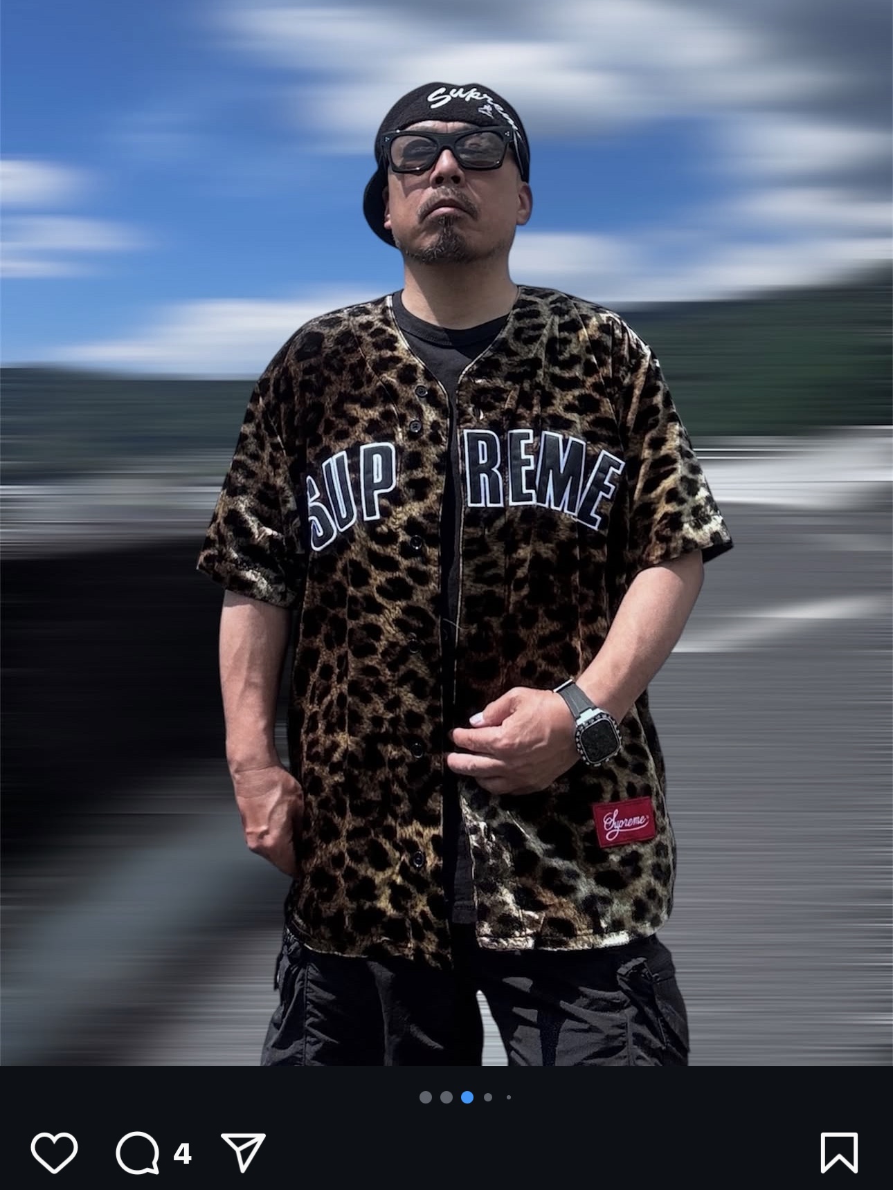 Supreme Velvet Baseball Jersey Leopard - 25SS 착용 스타일 - 2