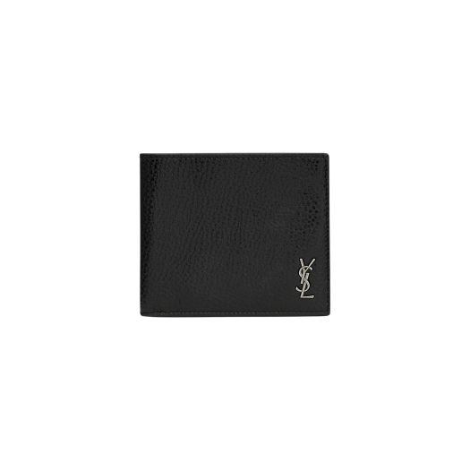 Saint Laurent Tiny Cassandre East/West Wallet in Grained Leather Black
