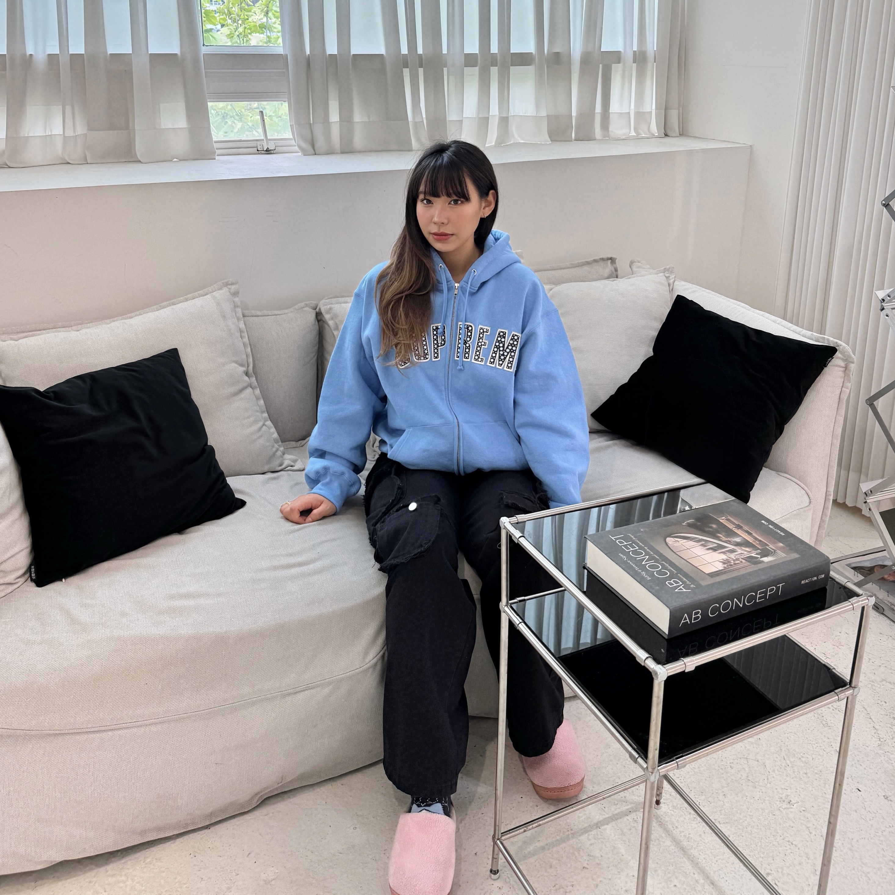 Supreme x B.B. Simon Zip Up Hooded Sweatshirt Light Blue - 25SS 착용 스타일