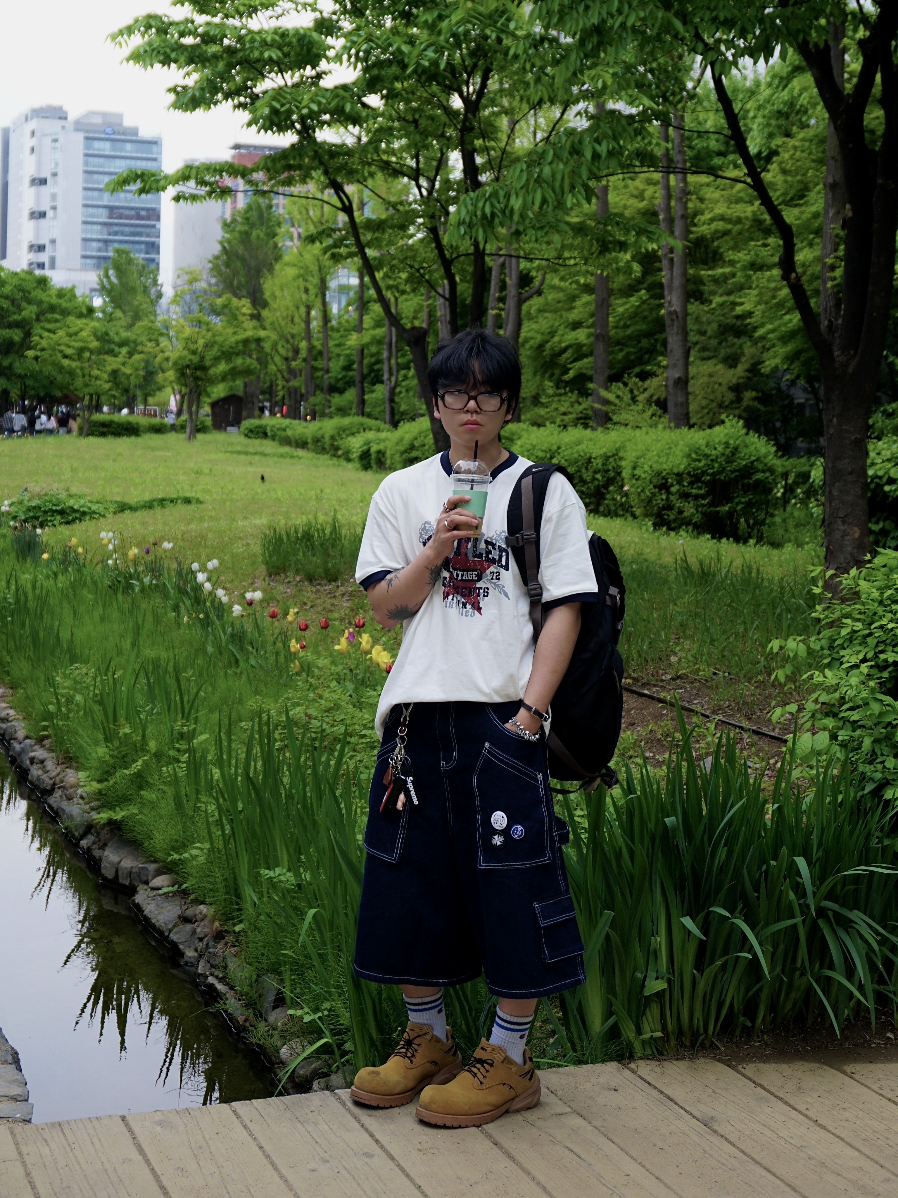 Flavorism Carpenter Bermuda Denim Pants Indigo, Remagine Hybrid Derby Shoes Starting Bigger Wheat 착용 스타일 - 7