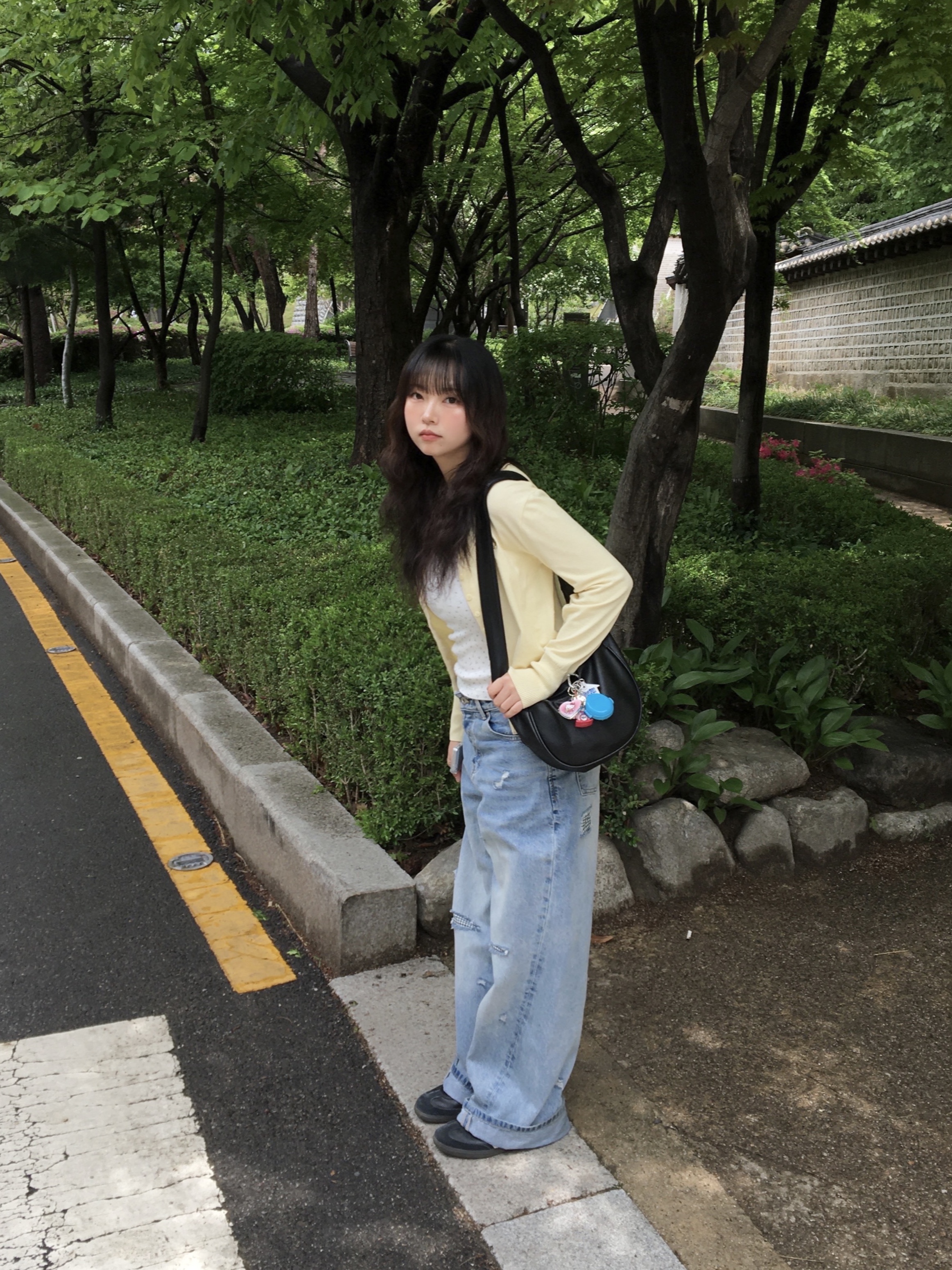 AEAE Check Patchwork Denim Pants Light Blue, Adidas Samba OG Black White Gum 착용 스타일