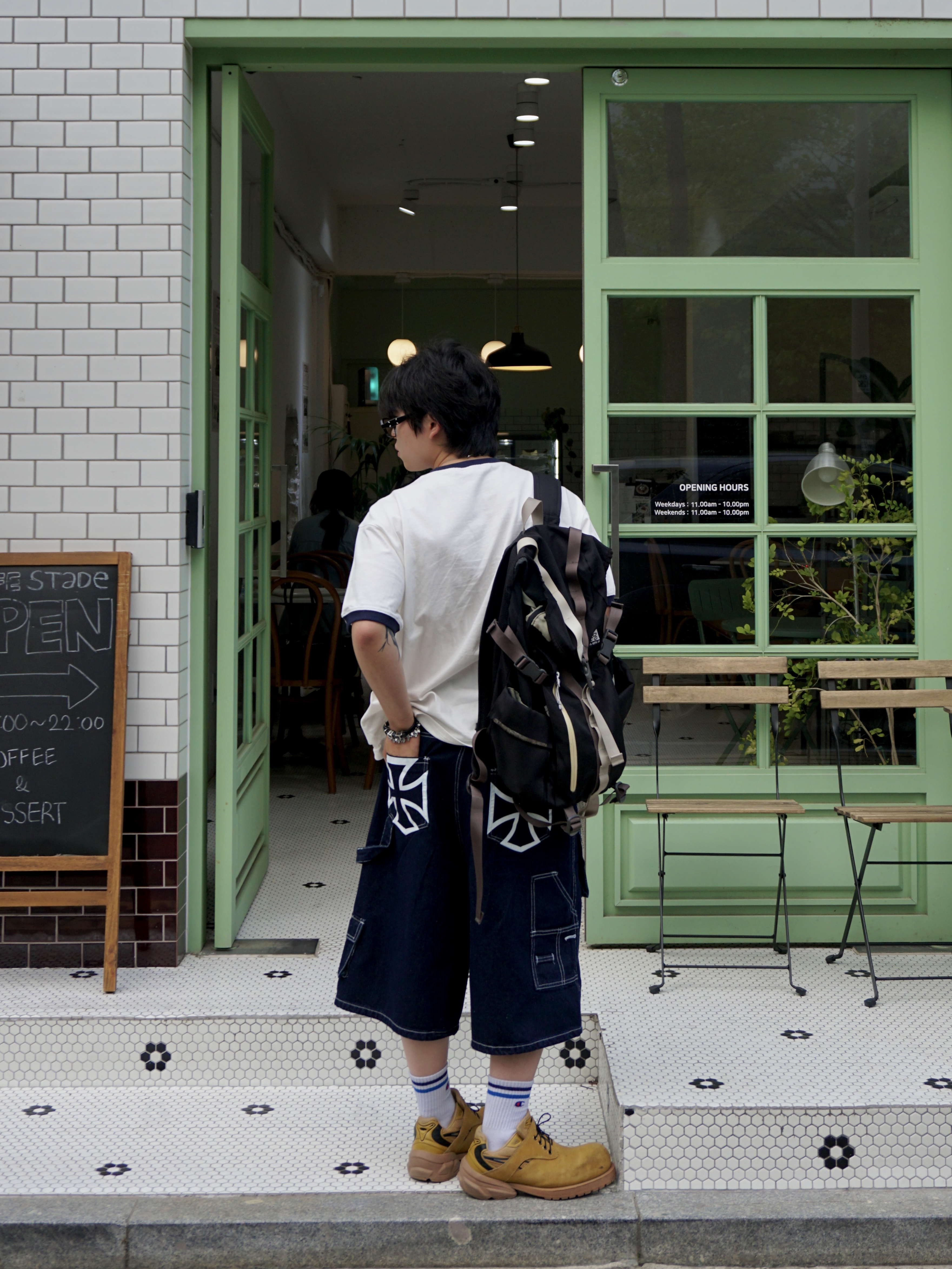 Flavorism Carpenter Bermuda Denim Pants Indigo, Remagine Hybrid Derby Shoes Starting Bigger Wheat 착용 스타일 - 2