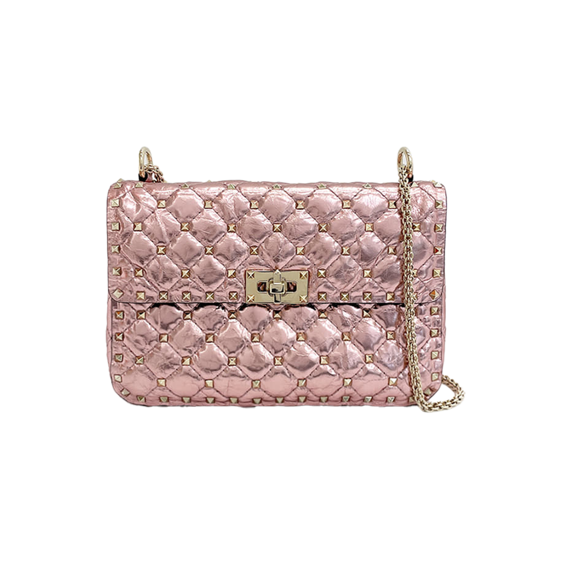 발렌티노 락스터드 스파이크 숄더백 메탈릭핑크 샴페인골드