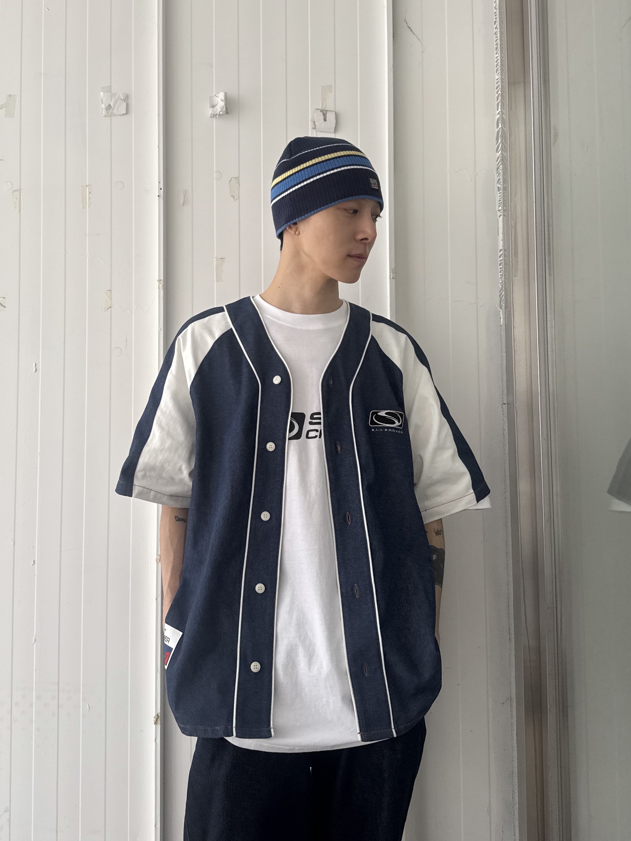 SPORT CHAMBER SC Flash Baseball Jersey Blue, SPORT CHAMBER SC Stripe Beanie Navy 착용 스타일 - 3