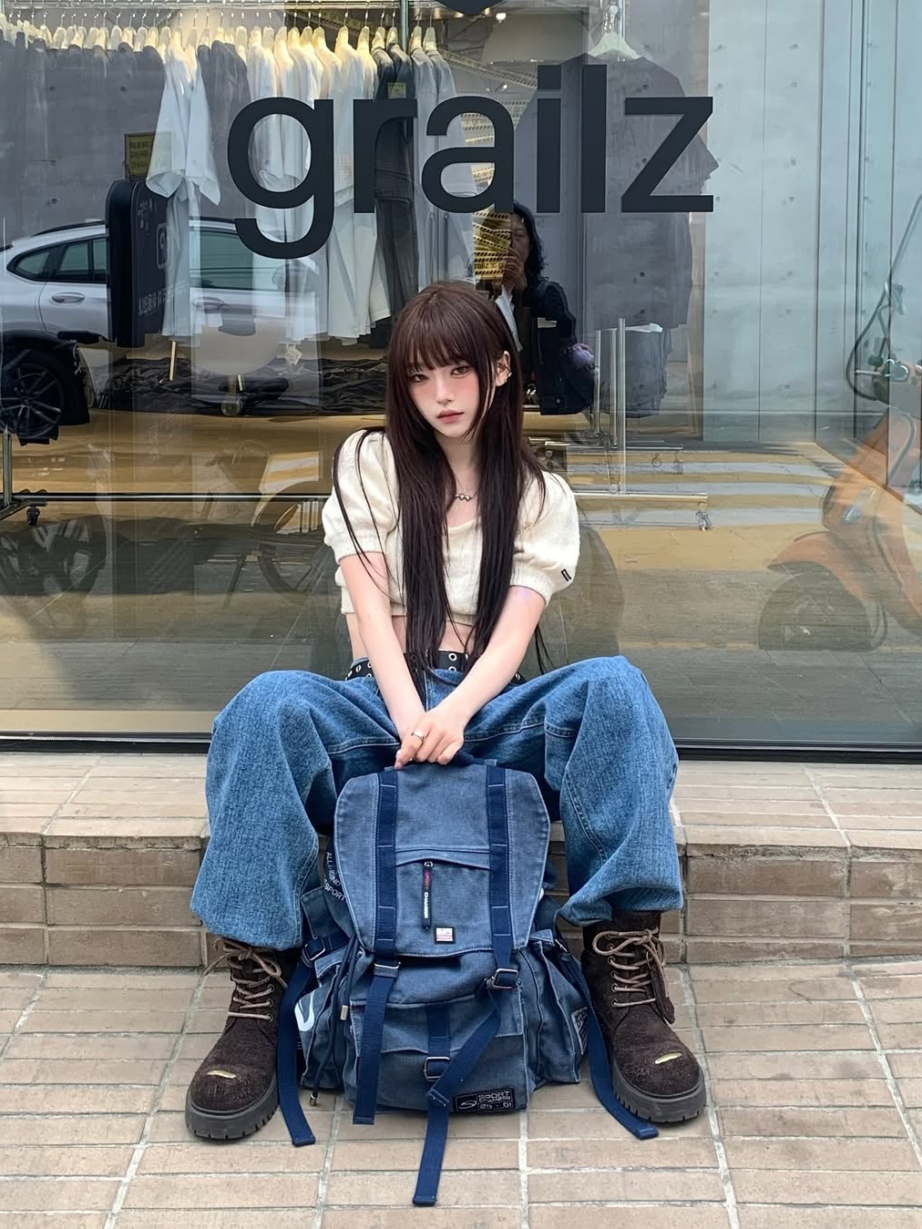 SPORT CHAMBER SC 90's Carpenter Denim Pants Blue, SPORT CHAMBER SC Sporty Rucksack Navy 착용 스타일 - 1