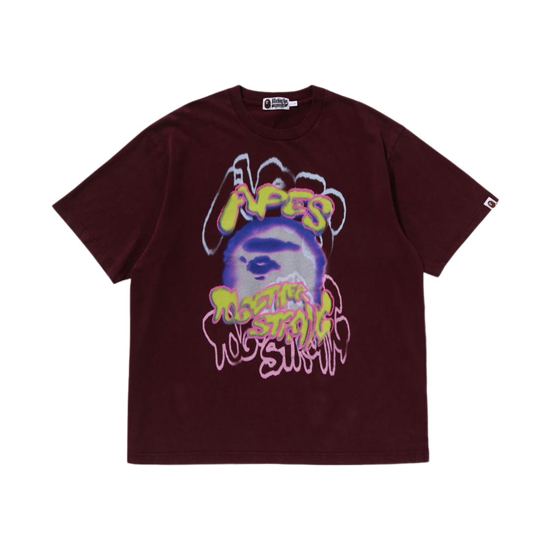 베이프 헤비 워시드 로고 릴렉스드 핏 티셔츠 버건디