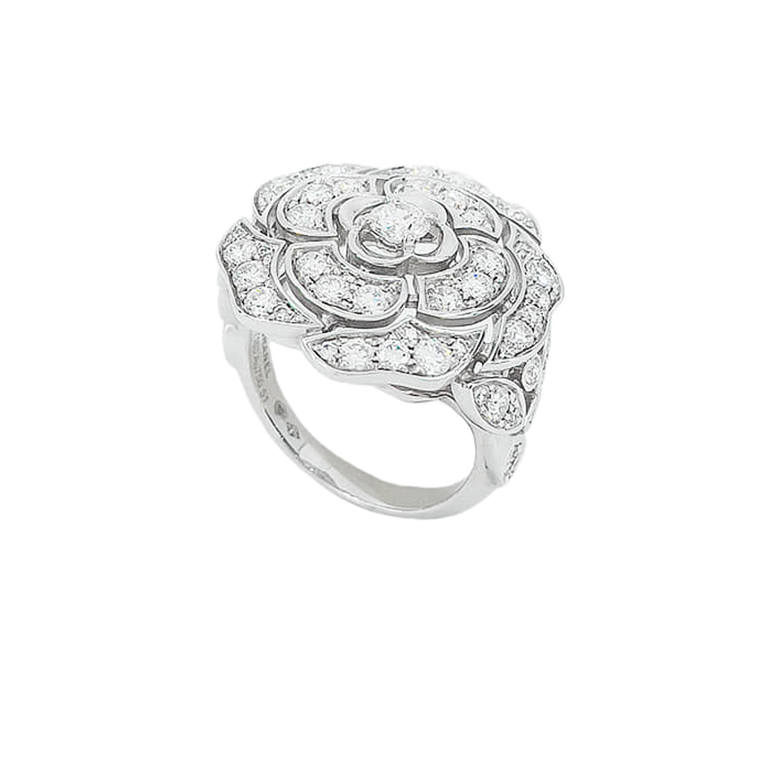 샤넬 부통 드 까멜리아 링 51호 18K 화이트골드 다이아몬드(Chanel Bouton de Camelia Ring Size 51 18K White Gold Diamond)