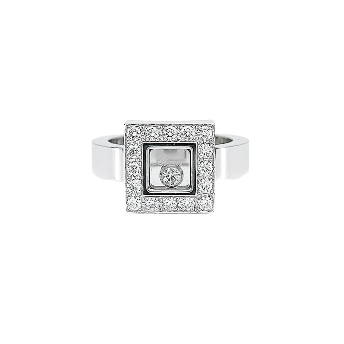 쇼파드 스퀘어 해피 링 48호 18K 화이트골드 다이아몬드(Chopard Square Happy Ring Size 48 18K White Gold Diamond)