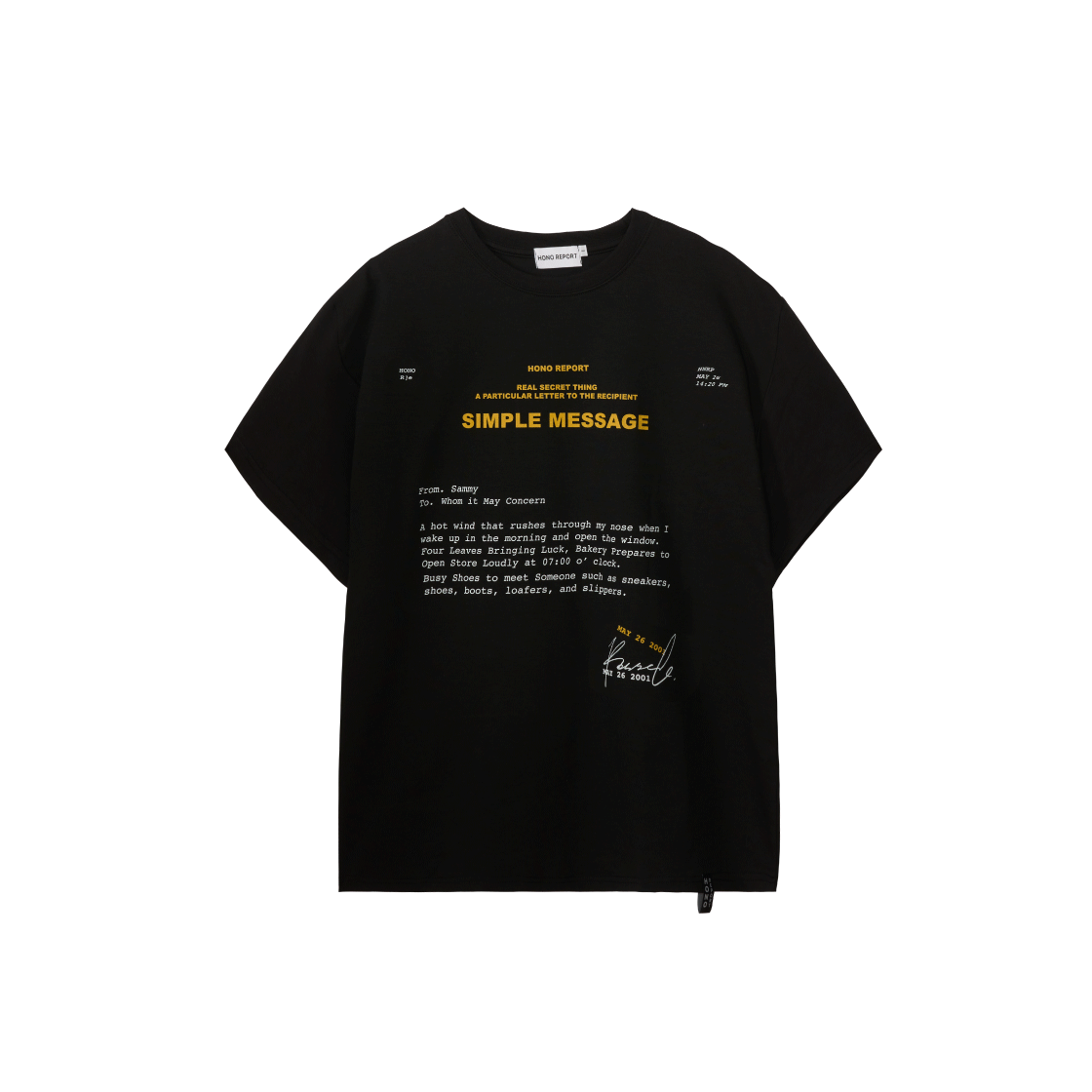 HR25SUMMER08 Hono Report Letter T-Shirt Black
