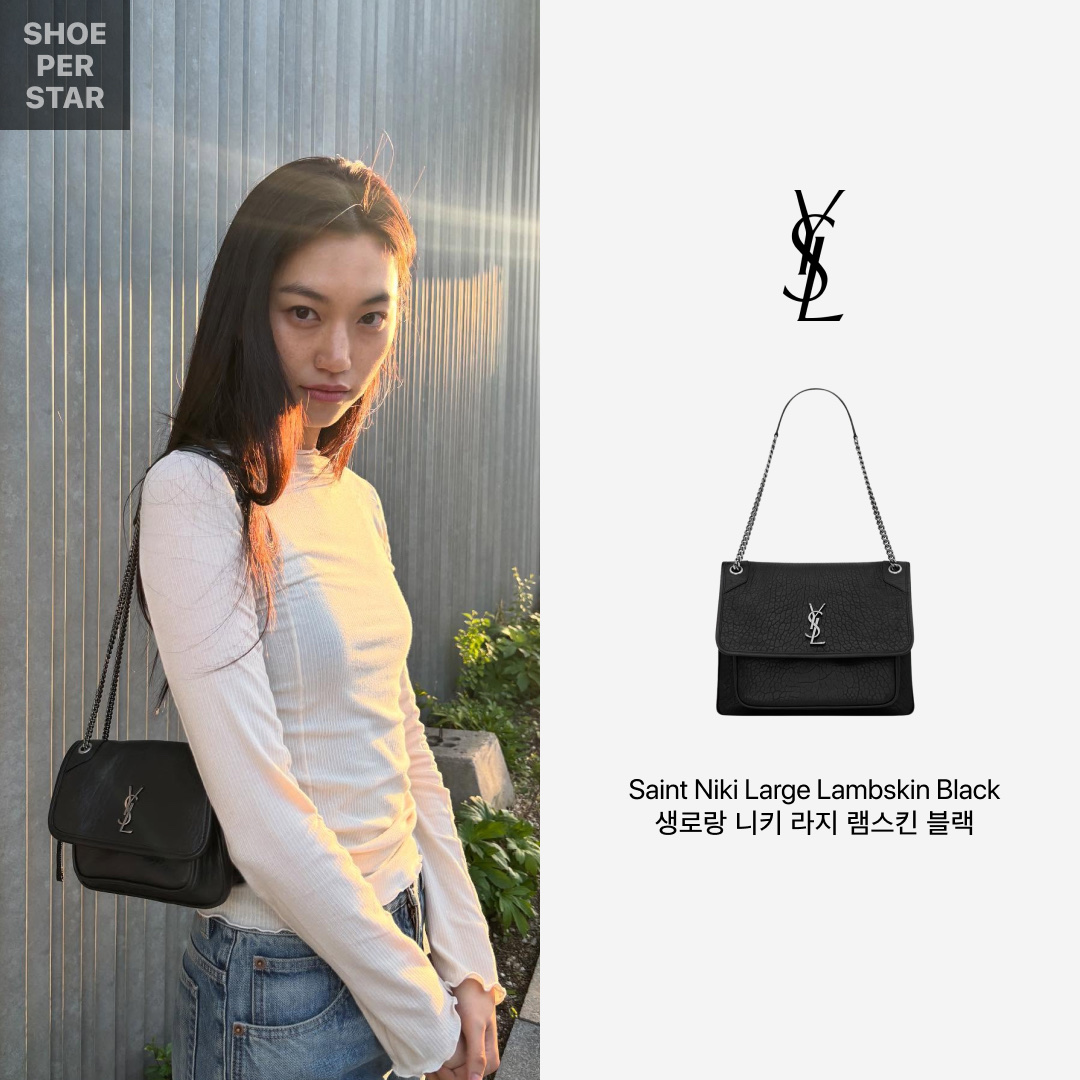 Saint Laurent Niki Large In Grained Lambskin Black 착용 스타일 - 2